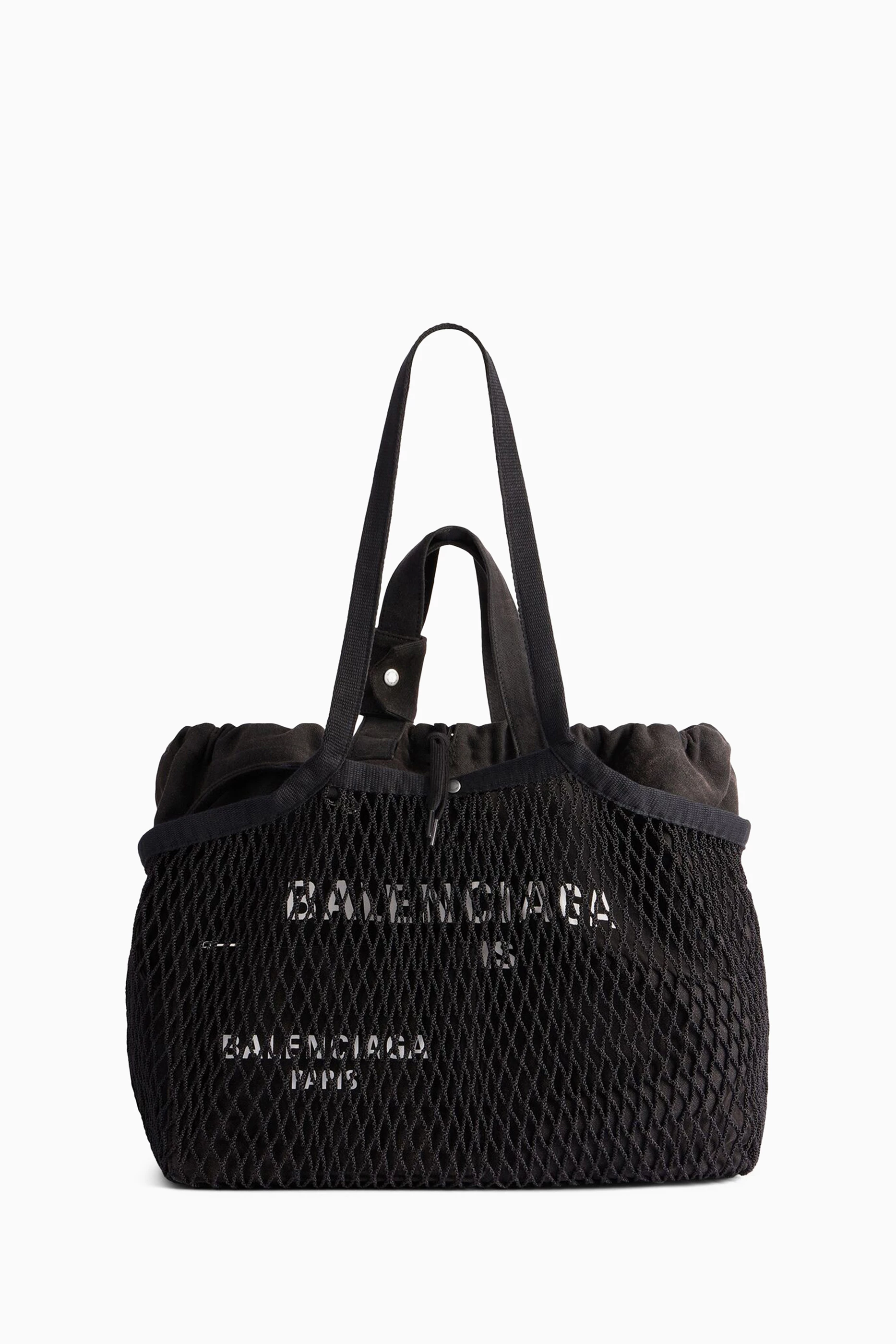【送料&関税込】Balenciaga Black Canvas And Mesh Medium 24/7 BALENCIAGA 24/7 printed canvas and crocheted tote | NET-A-PORTER