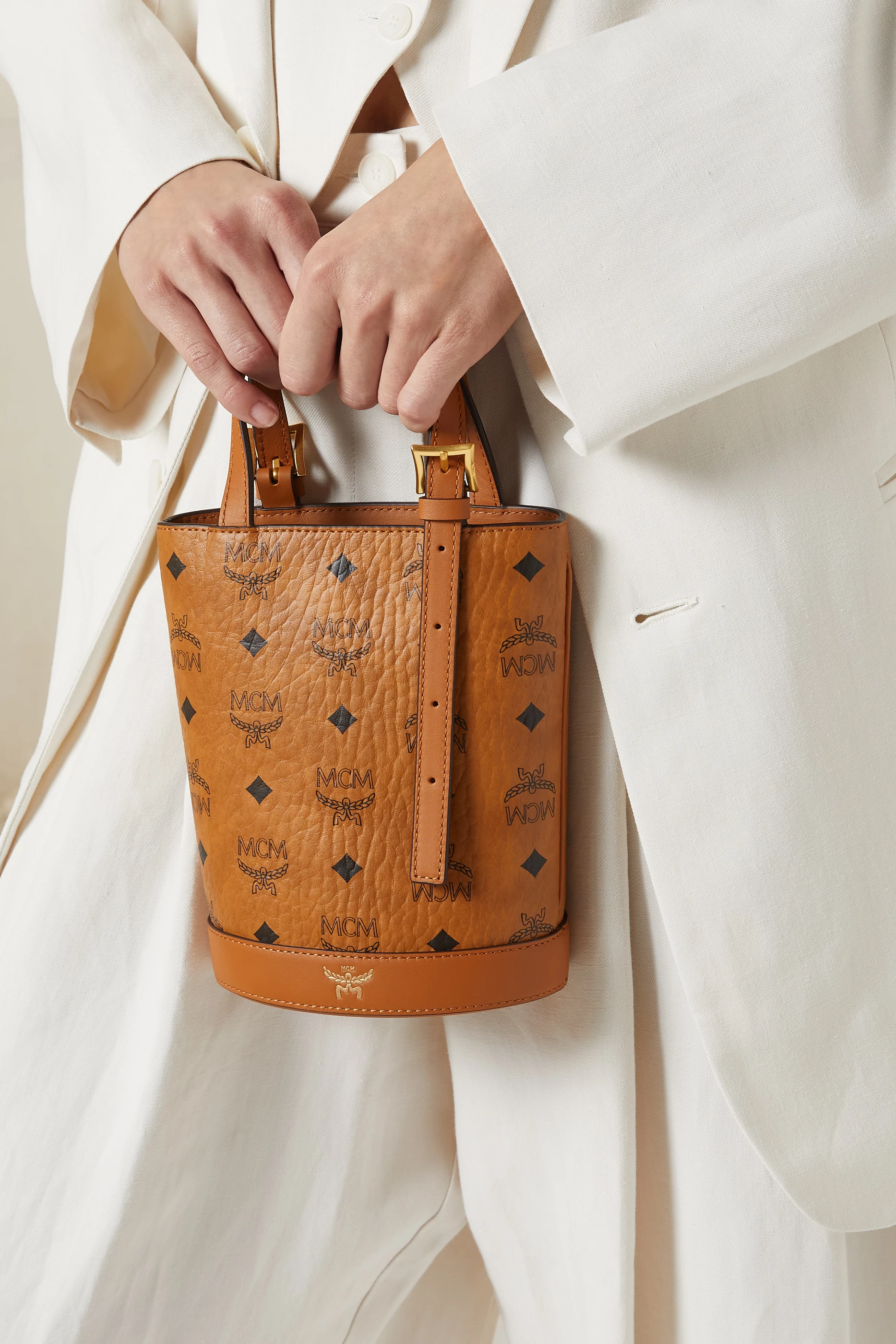 Buy MCM Brown Mini Aren VI Tote in Visetos For Women Online