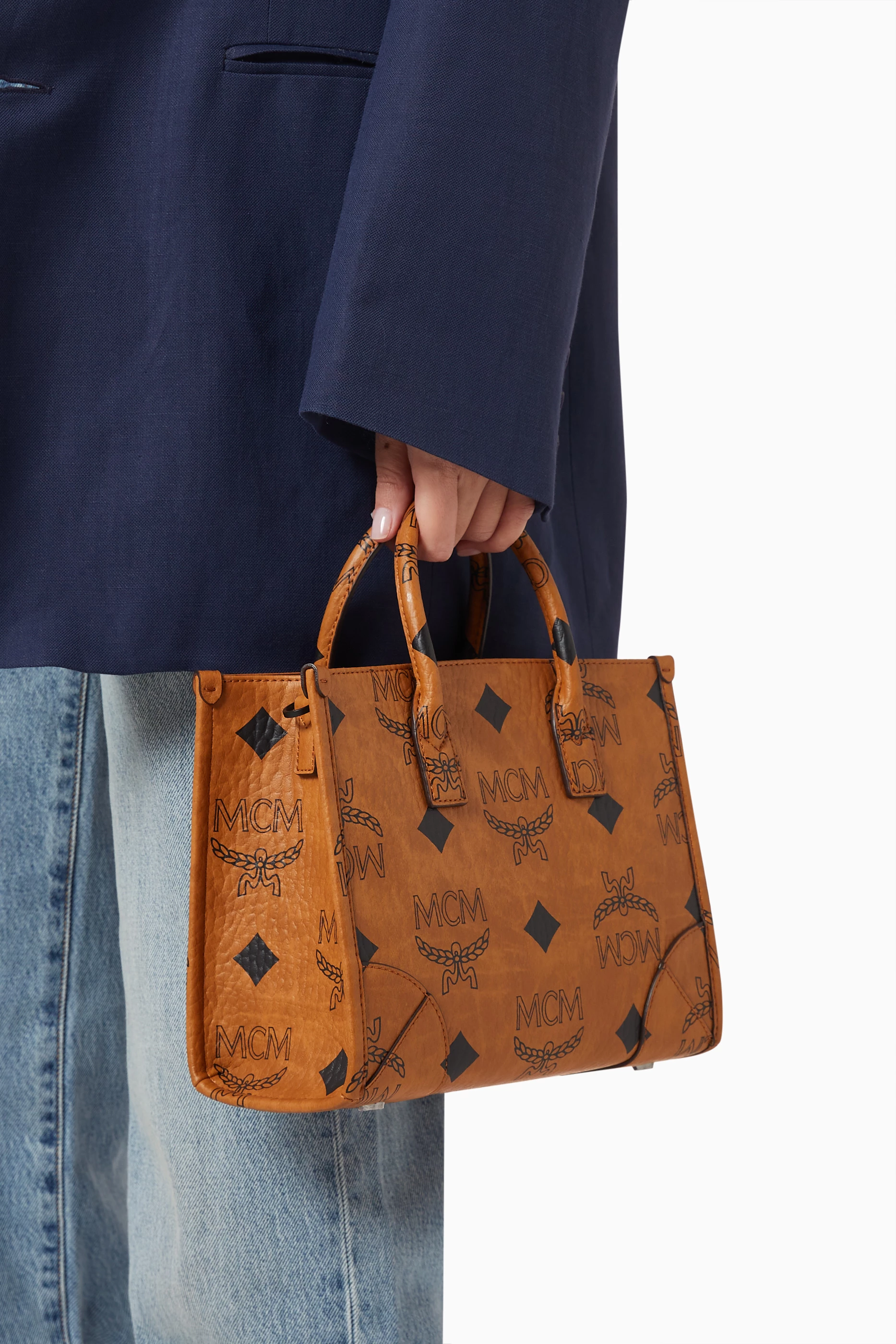 Buy MCM Brown Small Munchen Tote Bag in Visetos Monogram Canvas For Women Online Ounass Saudi