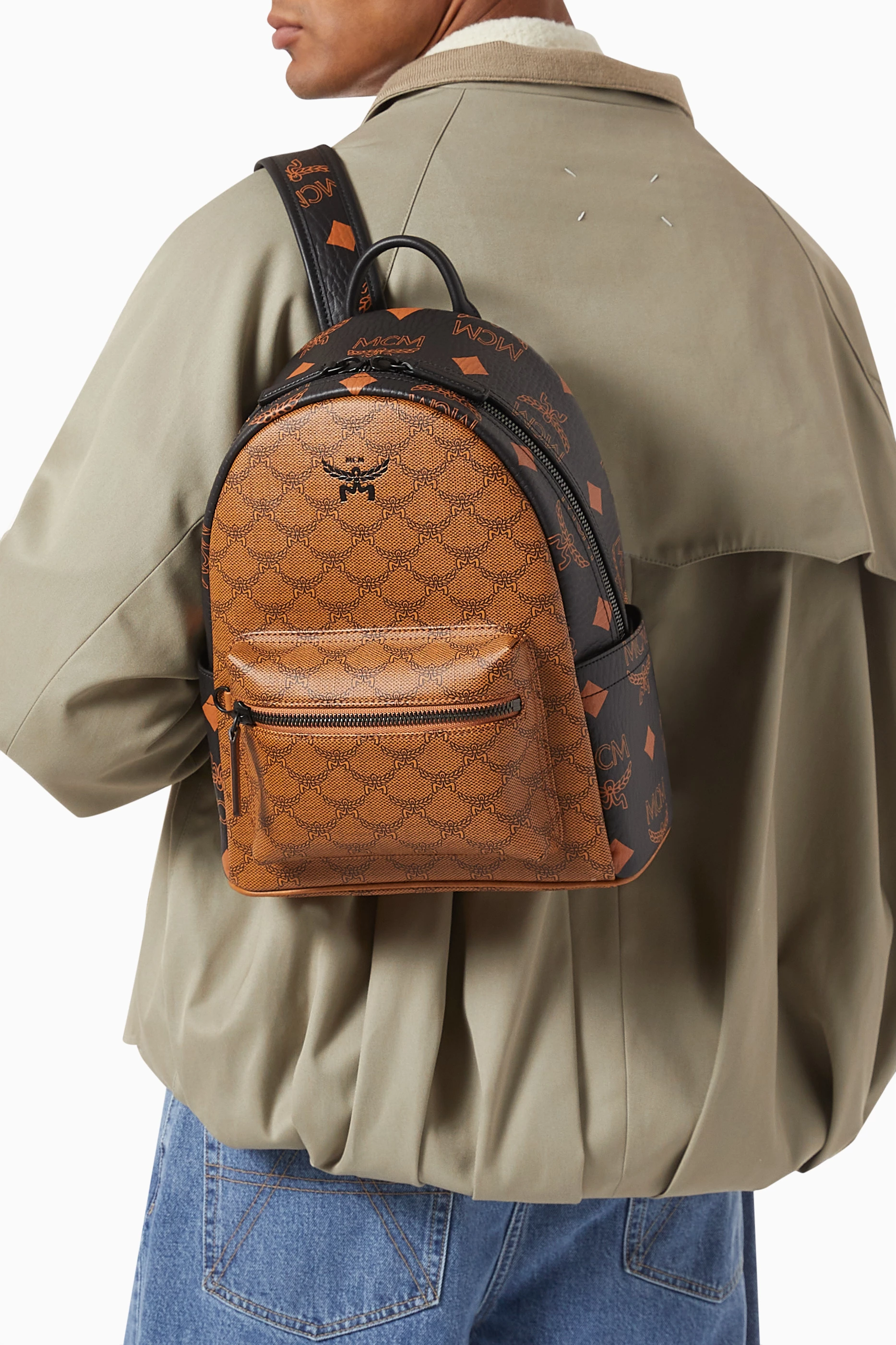 Buy MCM Brown Small Stark Backpack in Lauretos Monogram