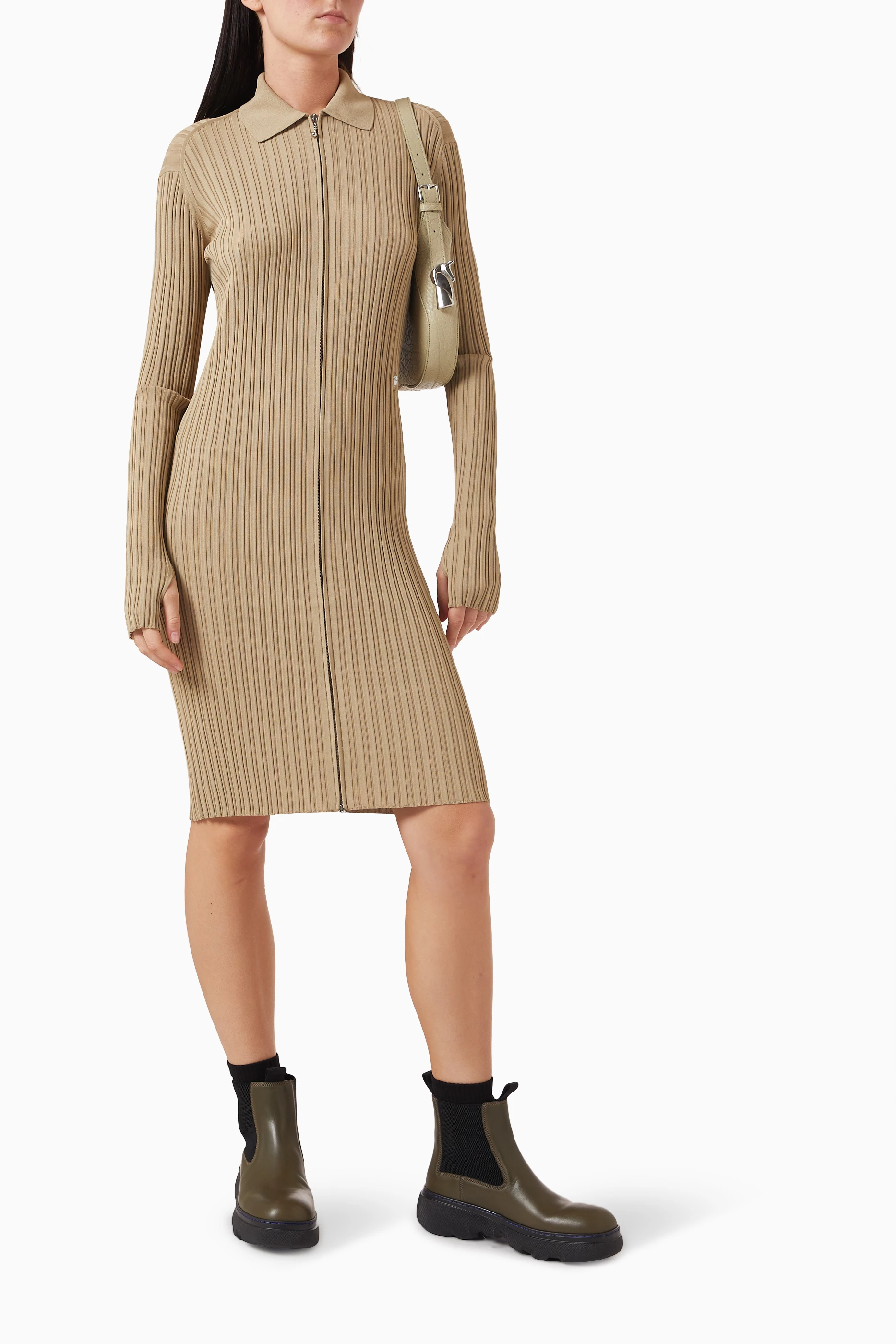 Buy Burberry Neutral Rib Knit Midi Dress in Nylon Blend For Women Online |  Ounass Saudi