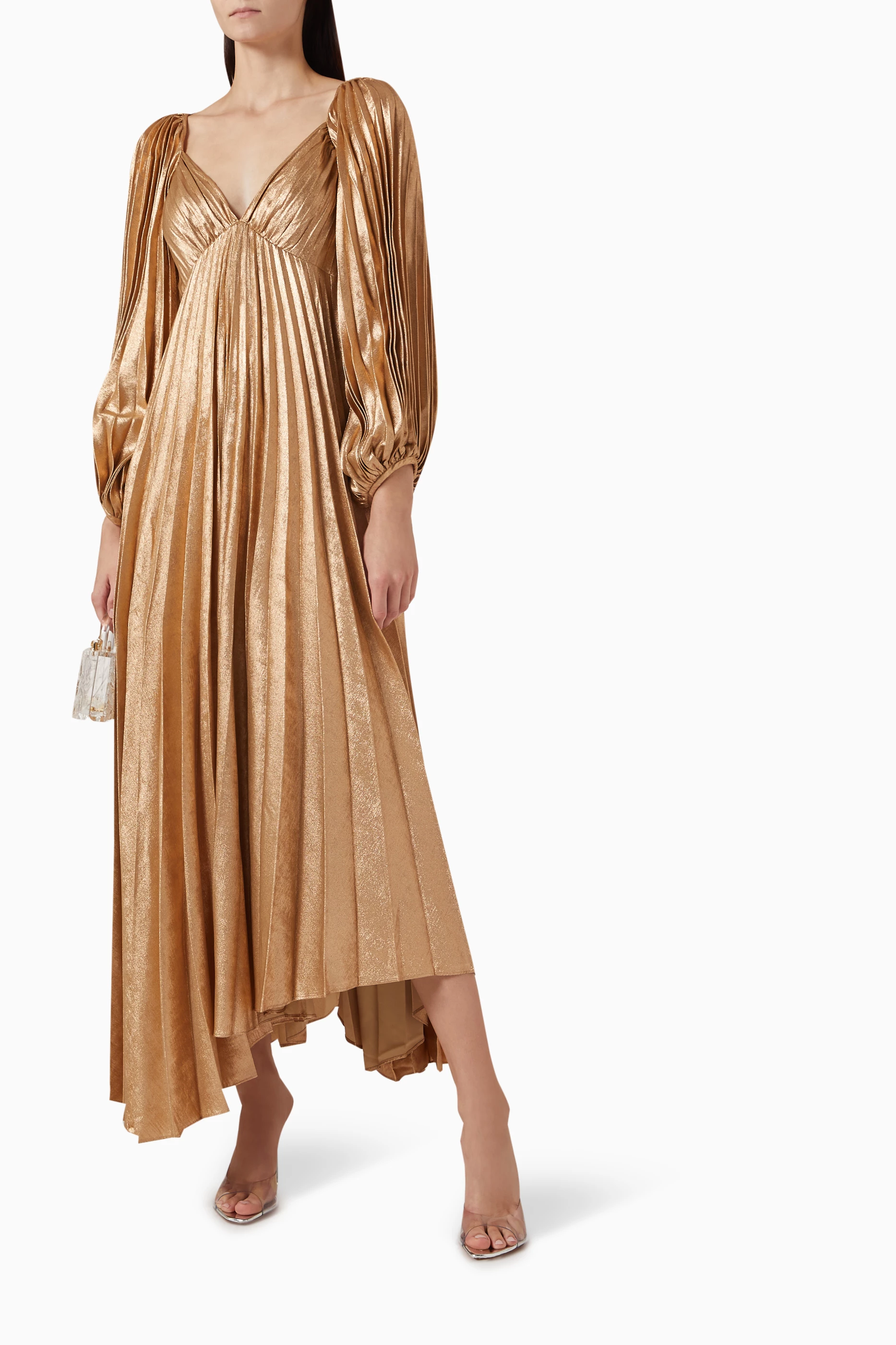 acler pleated blouson sleeve midi dress Acler Pleated Blouson Sleeve Midi Dress in White