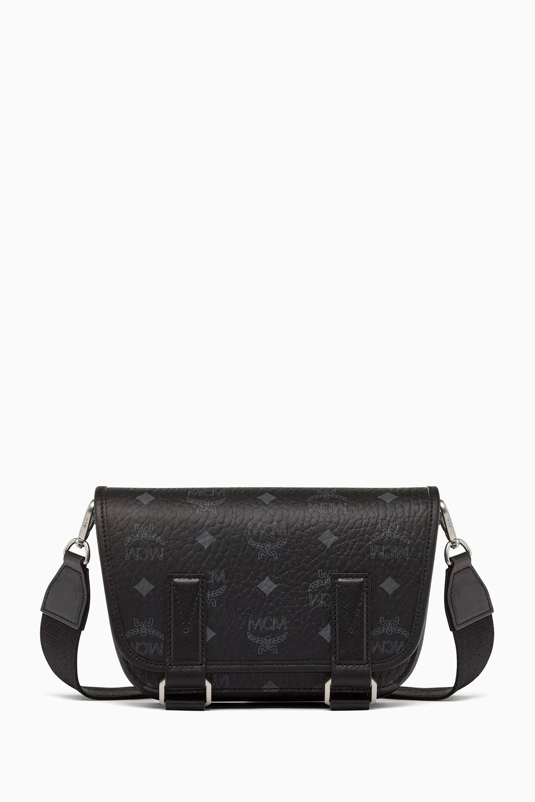 Buy MCM Black Mini Aren Messenger Bag in Visetos For Men Online