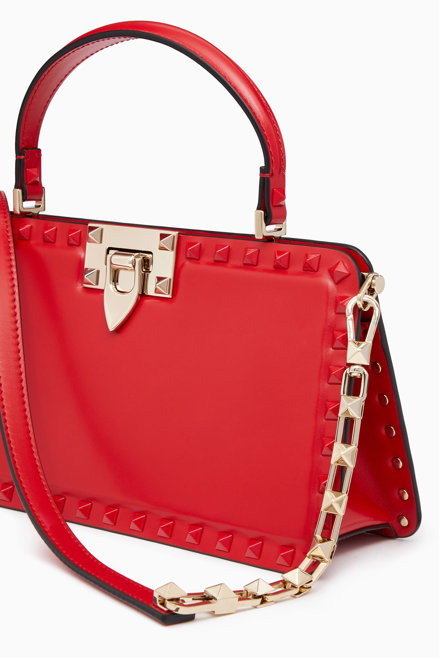 トートバッグ VALENTINO MINI ROCKSTUD SHOPPING BAG IN GRANATE CALFSKIN Mini Rockstud Shopping Bag In Grainy Calfskin for Woman in