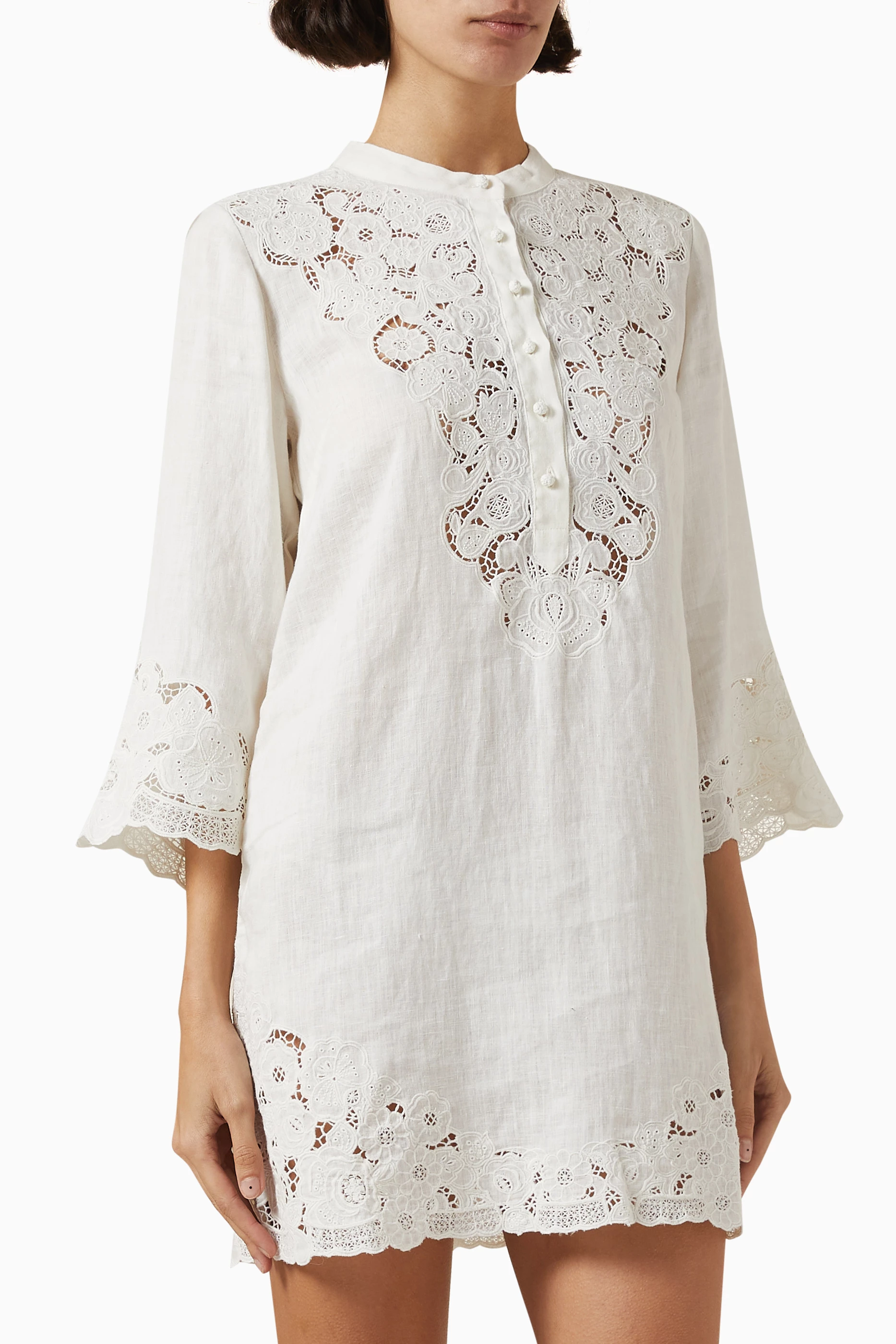 Buy DEN White Rochelle Embroidered Mini Dress in Linen For Women Online |  Ounass Saudi