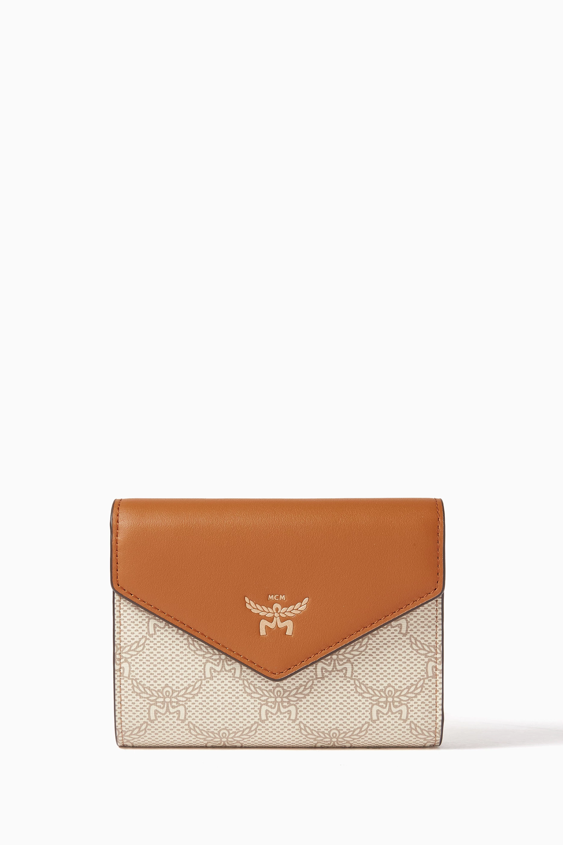 Buy MCM Neutral Small Tracy Trifold Wallet in Visetos Canvas For