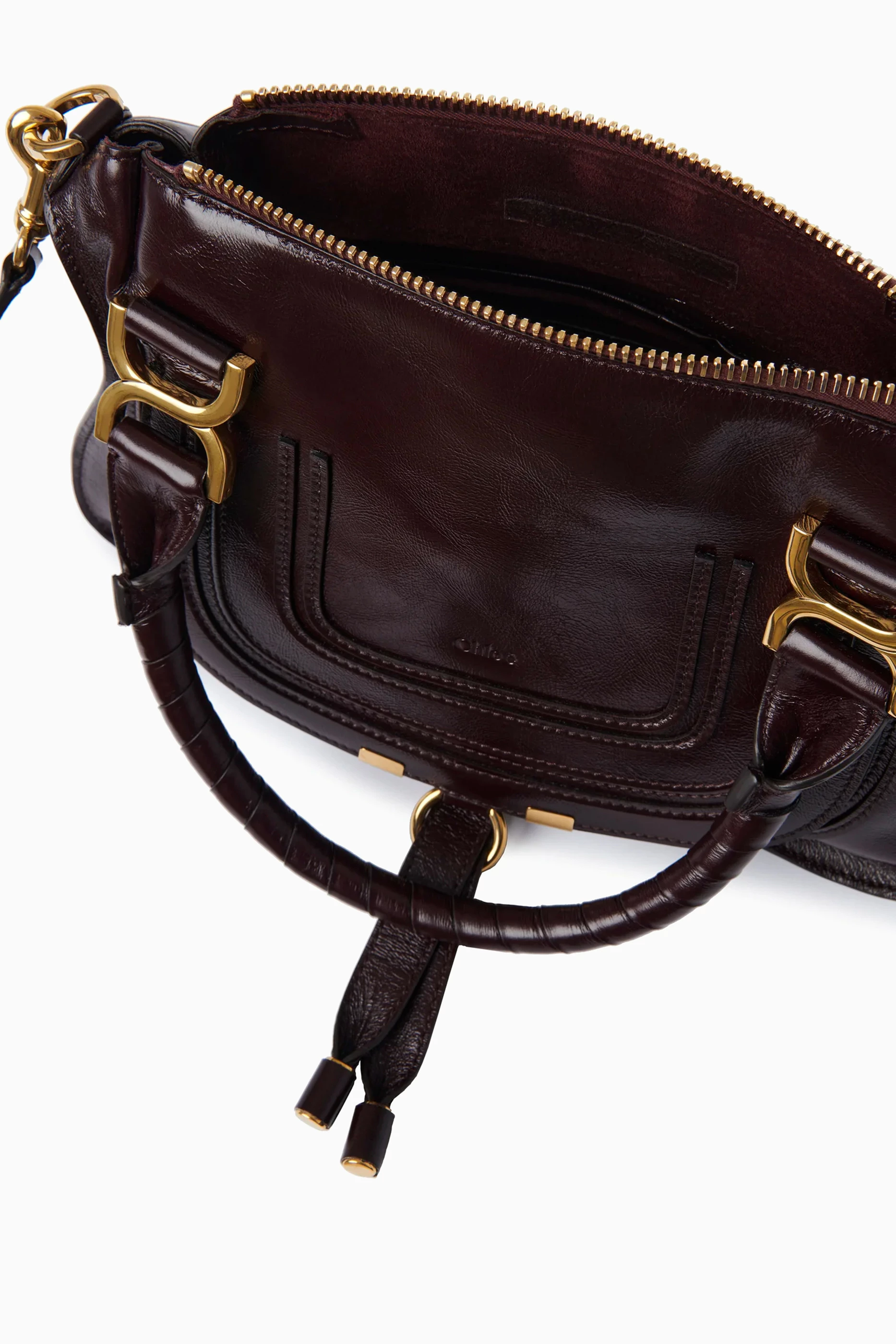 Buy Chloé Burgundy Small Marcie Shoulder Bag in Shiny Leather For
