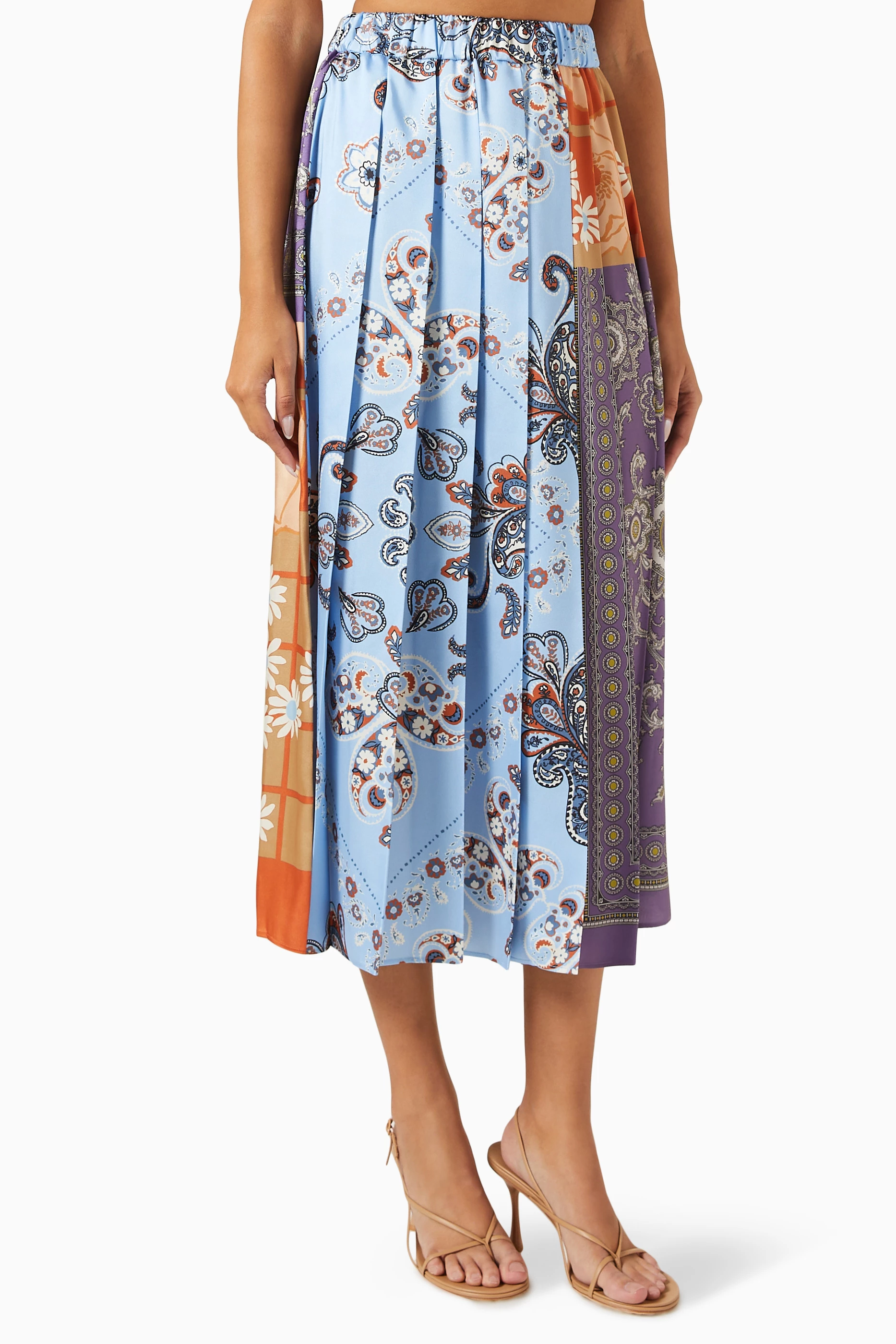 Edere Pleated Midi Skirt in Twill