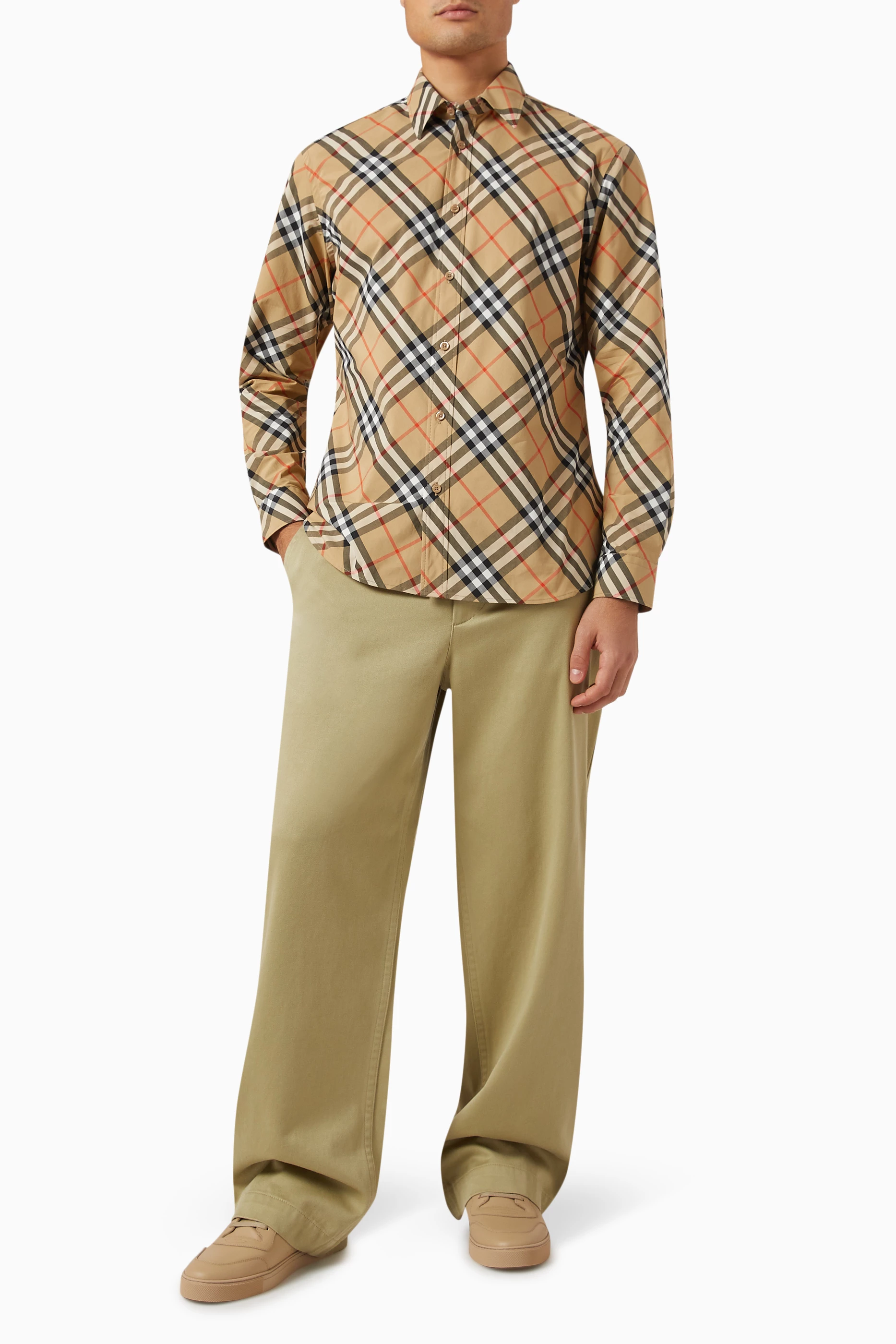 Buy Burberry Neutral Signature Check Shirt in Cotton For Men Online Ounass Saudi