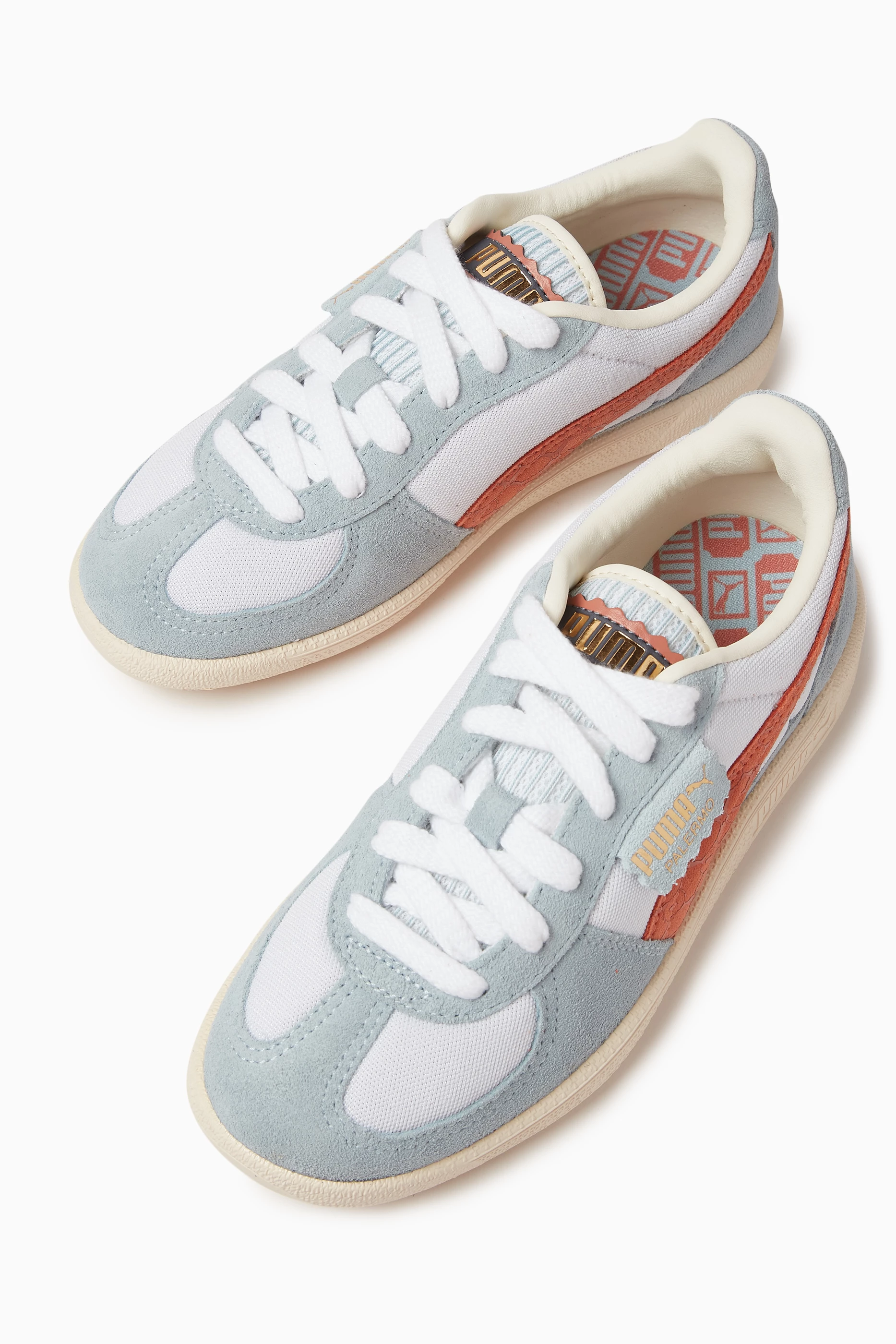 Buy Puma White Palermo Offside Sneakers in Mesh & Suede For