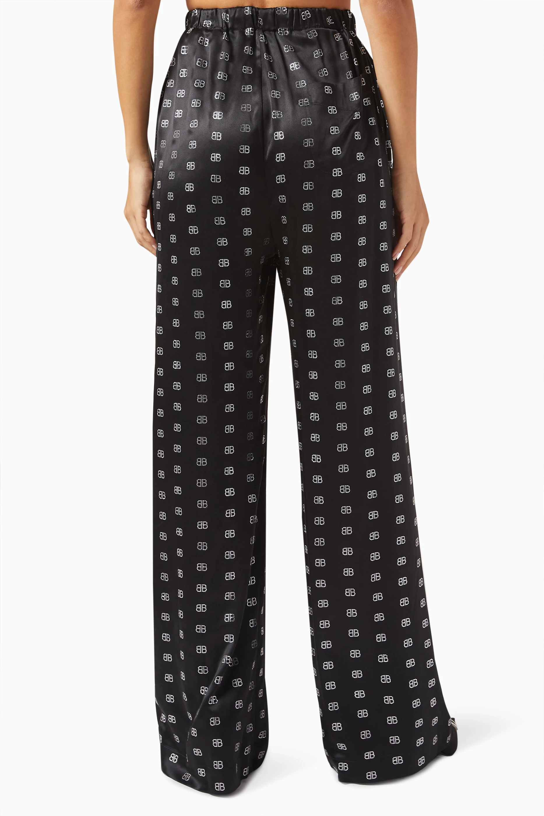 Buy Balenciaga Black BB Rhinestone Pyjama Pants in Silk