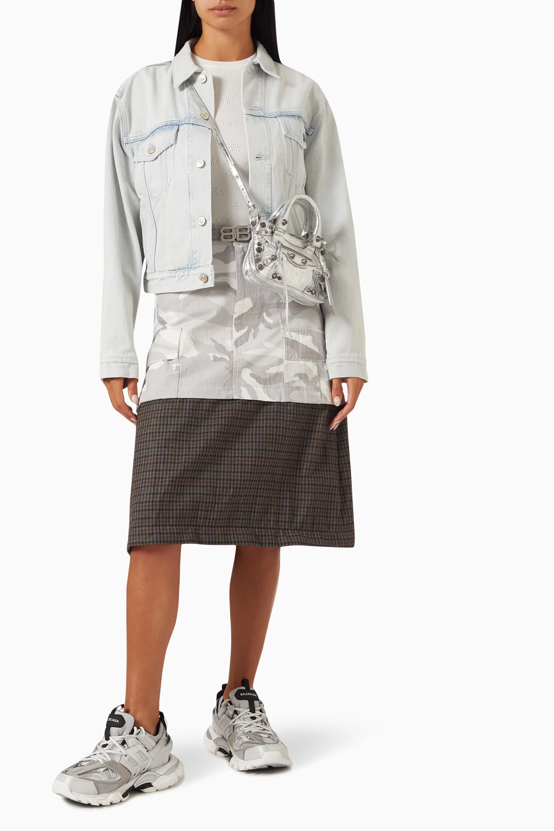 Buy Balenciaga Grey Layered Maxi Cargo Skirt in Virgin Wool 