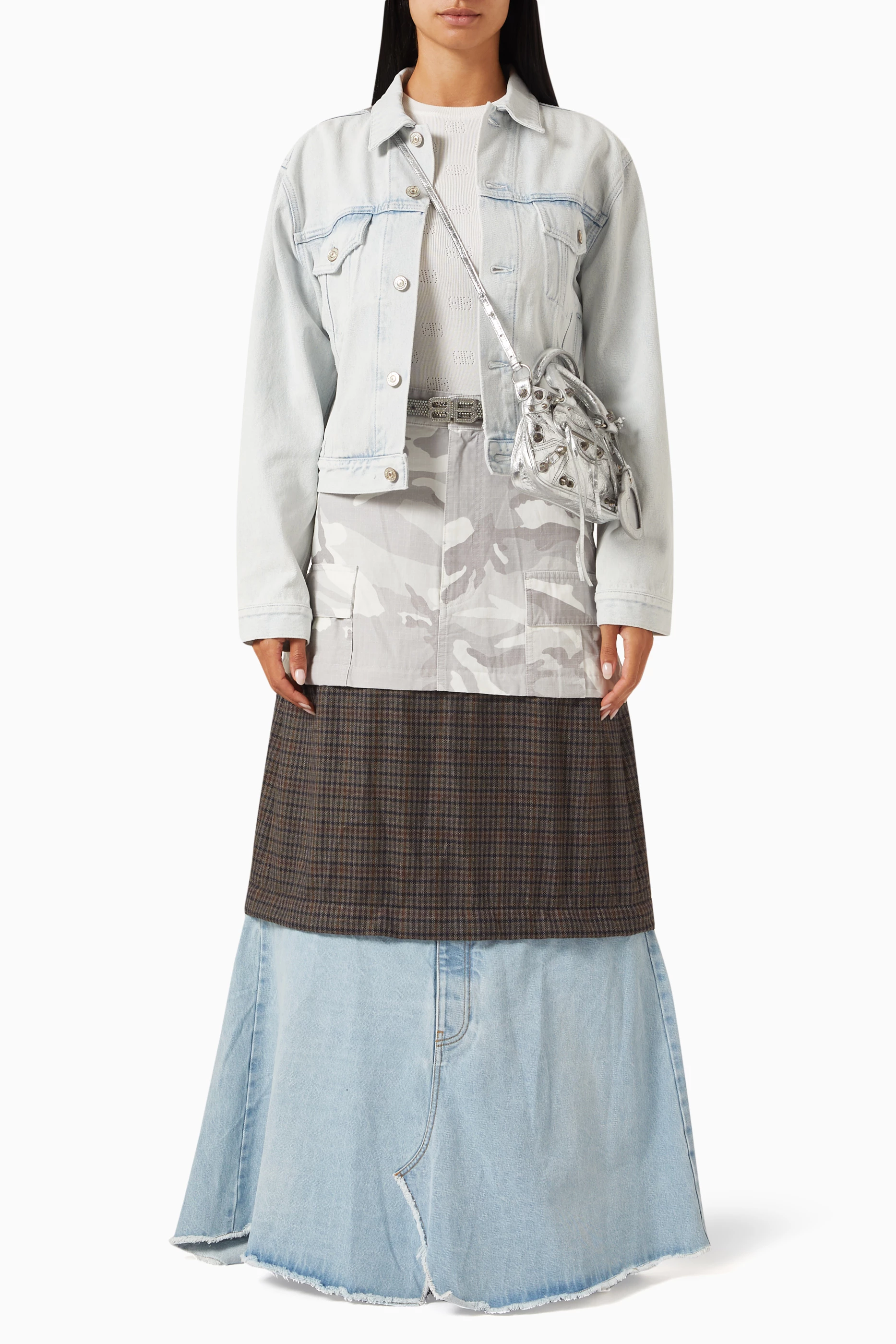 Buy Balenciaga Grey Layered Maxi Cargo Skirt in Virgin Wool