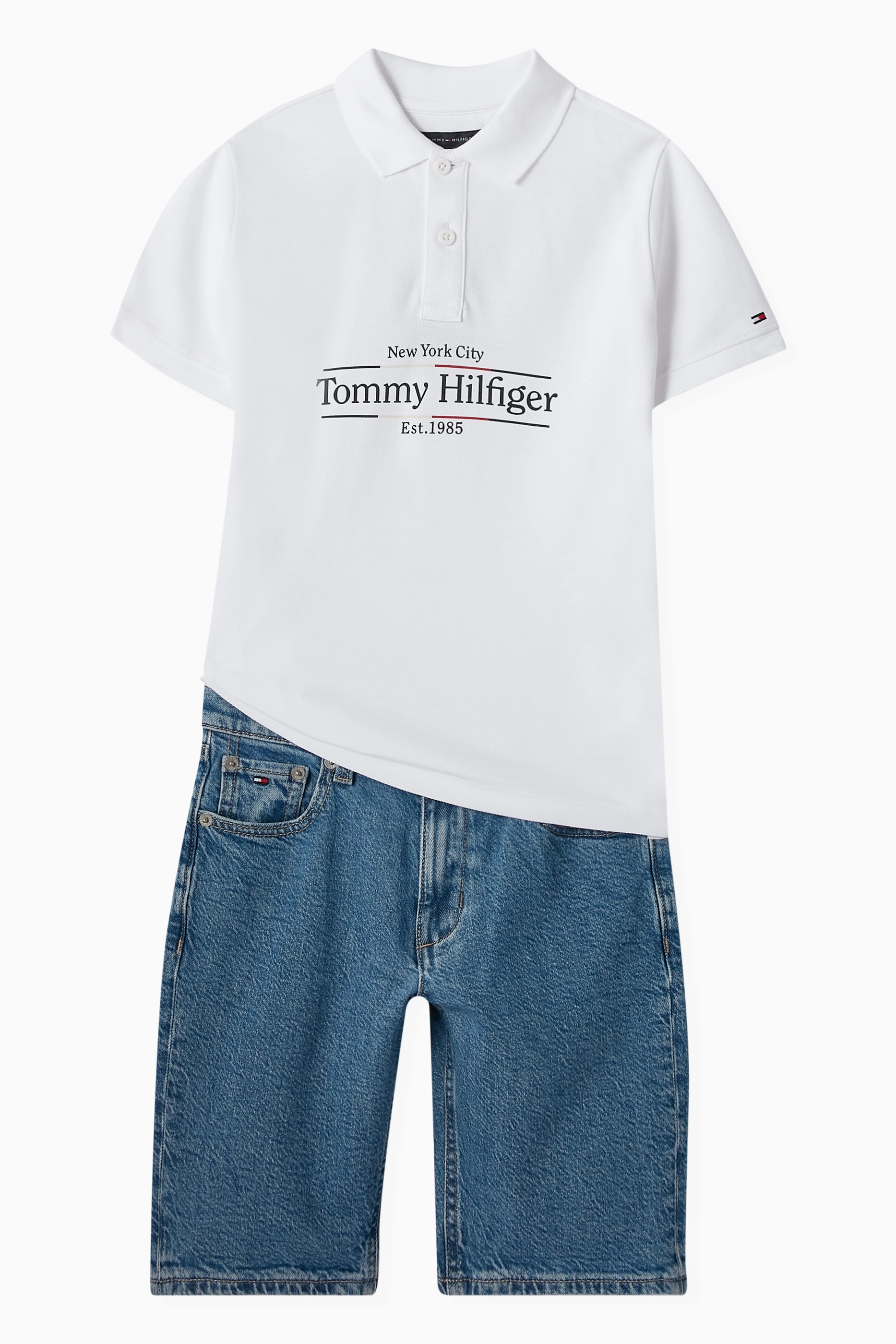 Buy Tommy Hilfiger White Logo Print Polo T-shirt in Cotton Pique
