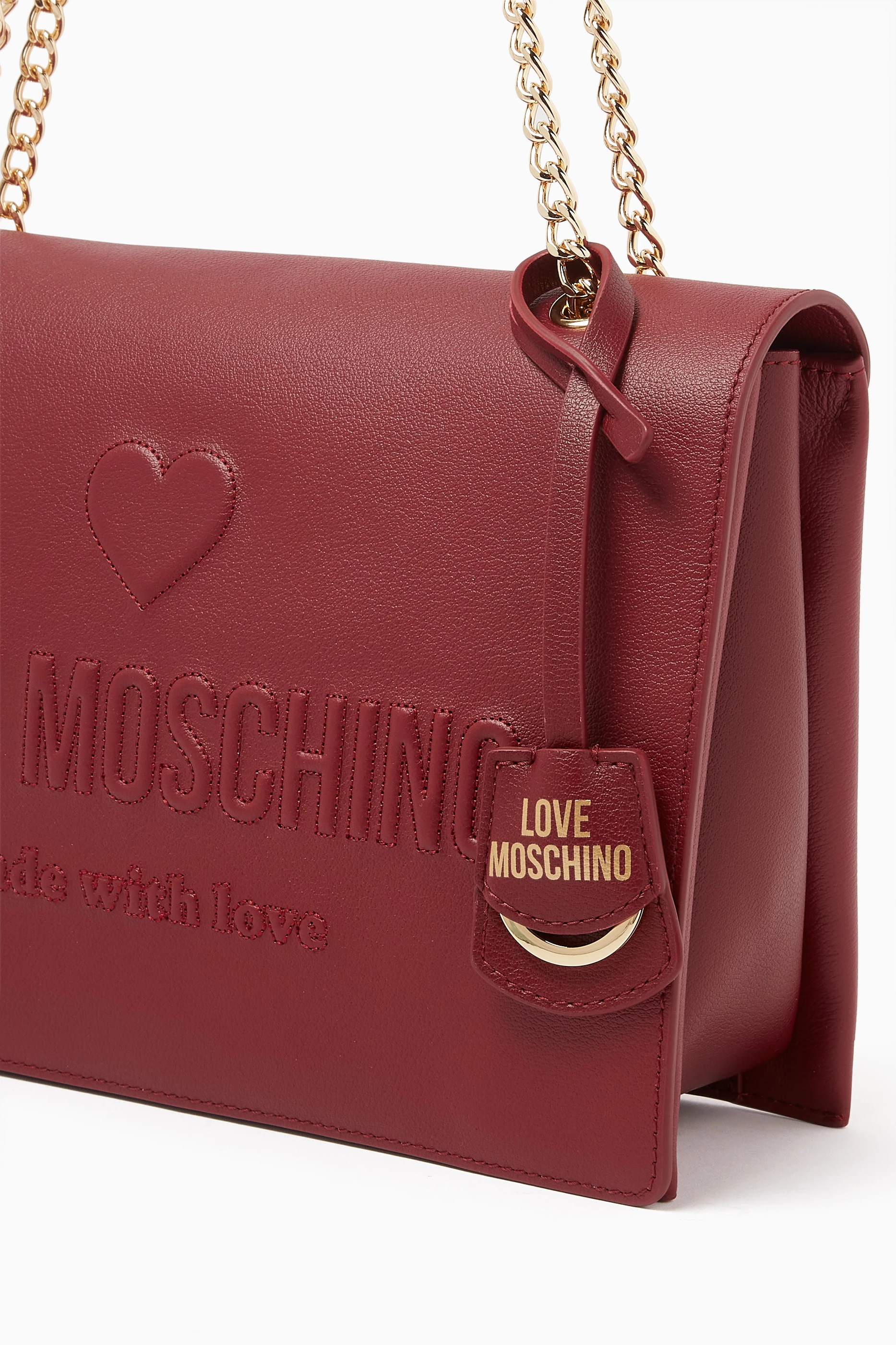 Buy Love Moschino Burgundy Love Embossed Shoulder Bag in Leather For Women Online Ounass Saudi