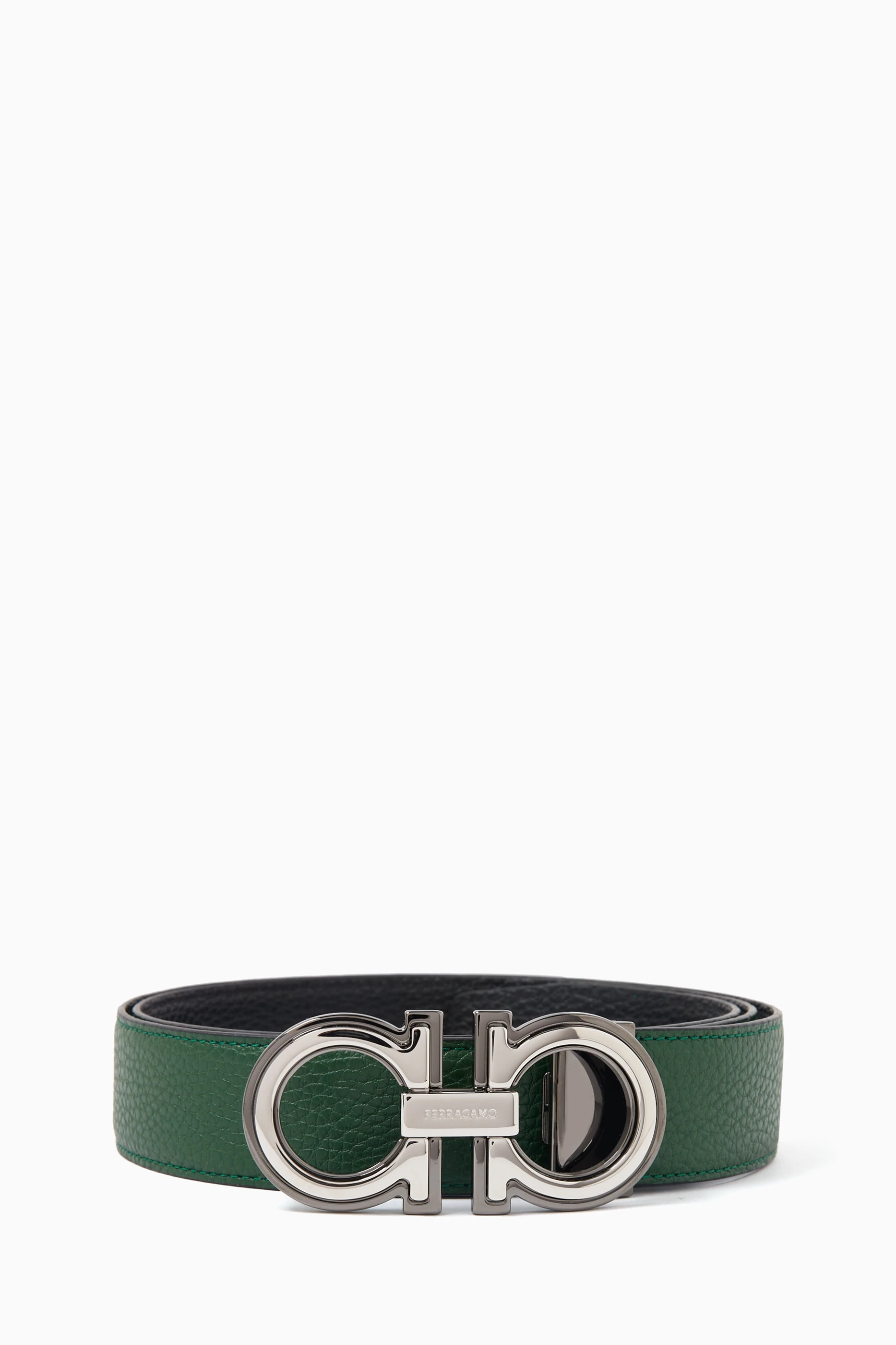 Buy Ferragamo Green Double layered Gancini Reversible Belt in Leather For Men Online Ounass Saudi