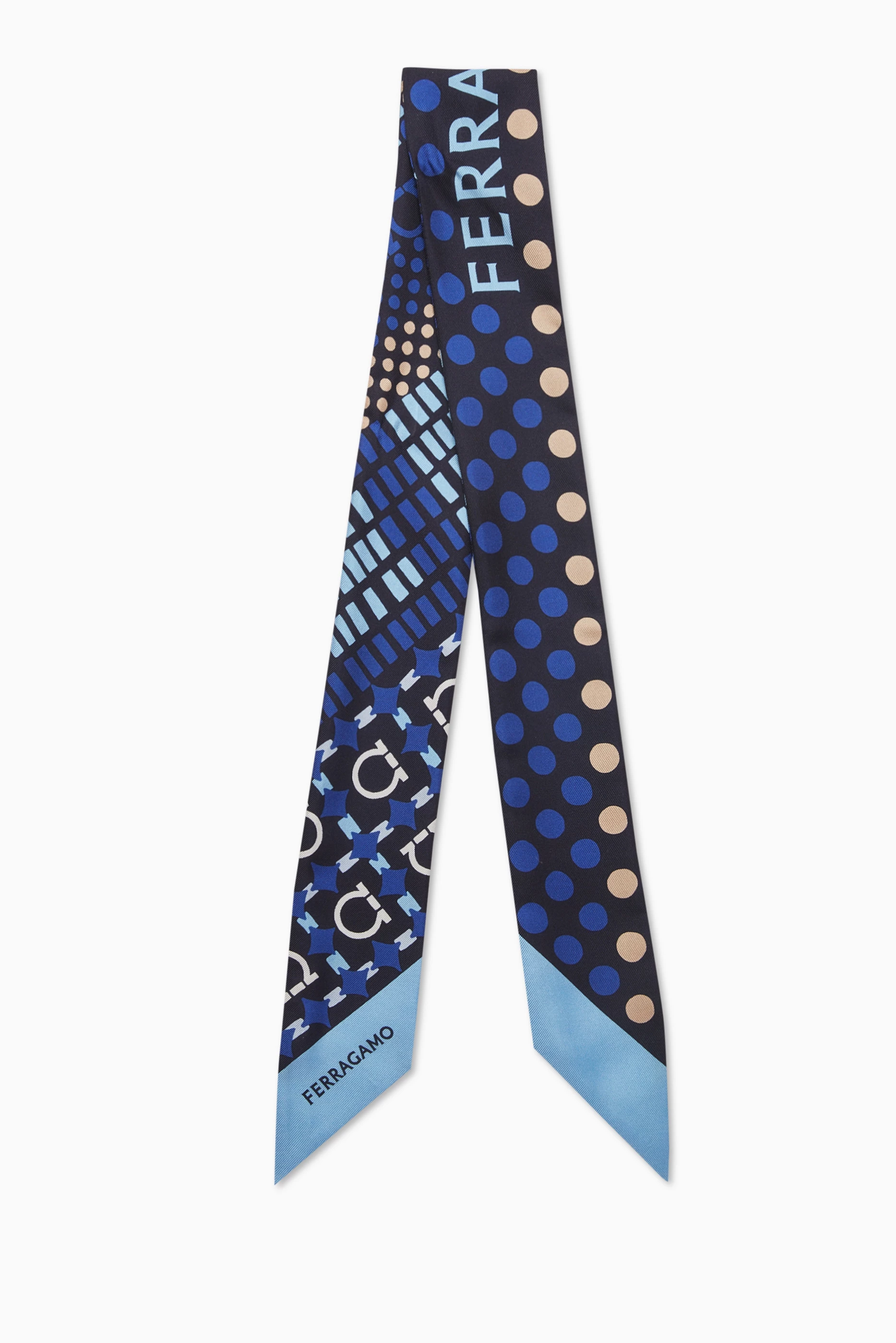 Buy Ferragamo Blue Twilly Neck Scarf in Silk For Women