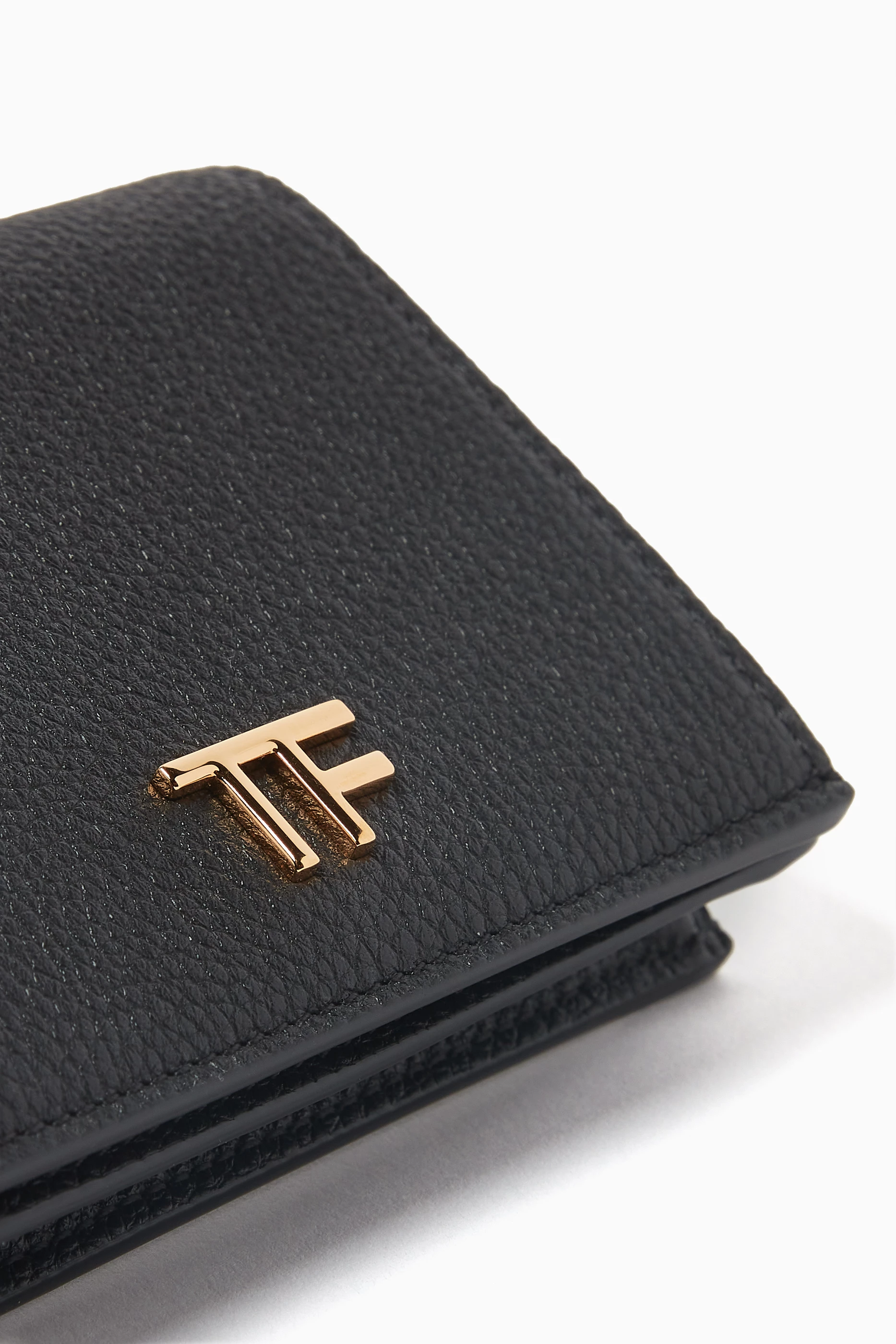 財布・小物その他 Tom Ford Black Calf Leather Wallet With Gold-Tone Clasp Buy Tom Ford Black Mini TF Wallet in Grained Leather For