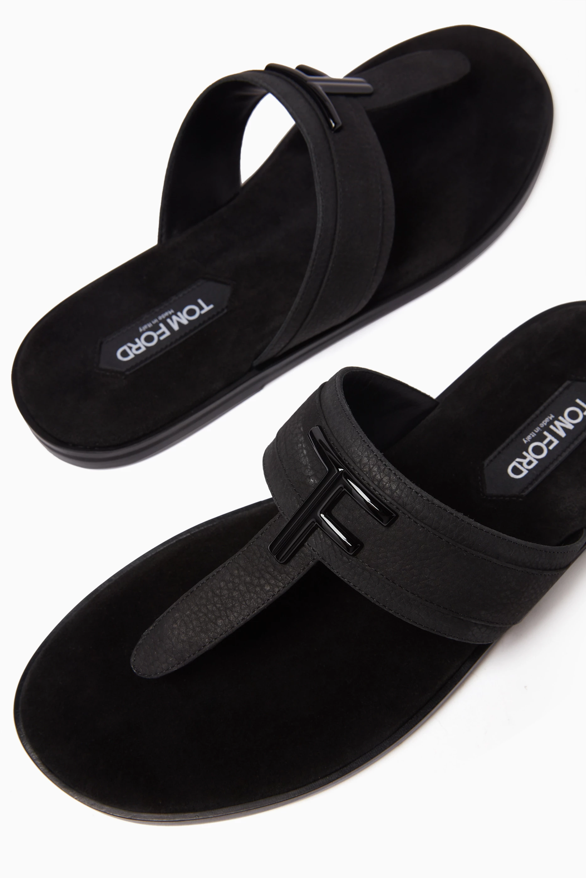 Buy TOM FORD Black Brighton Slide Sandals in Leather For Men 