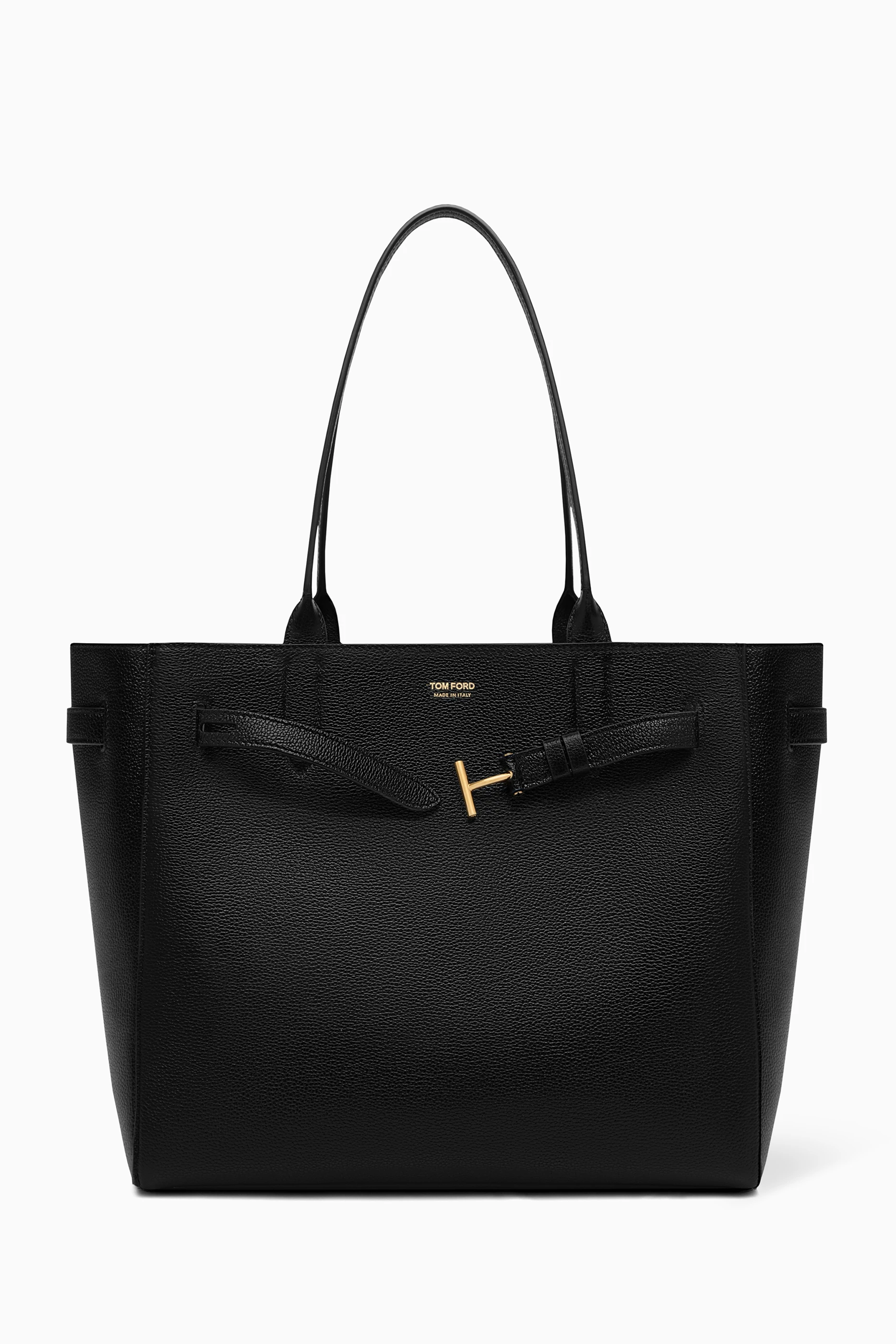 Buy Tom Ford Black Medium Audrey Tote Bag in Grainy Leather For