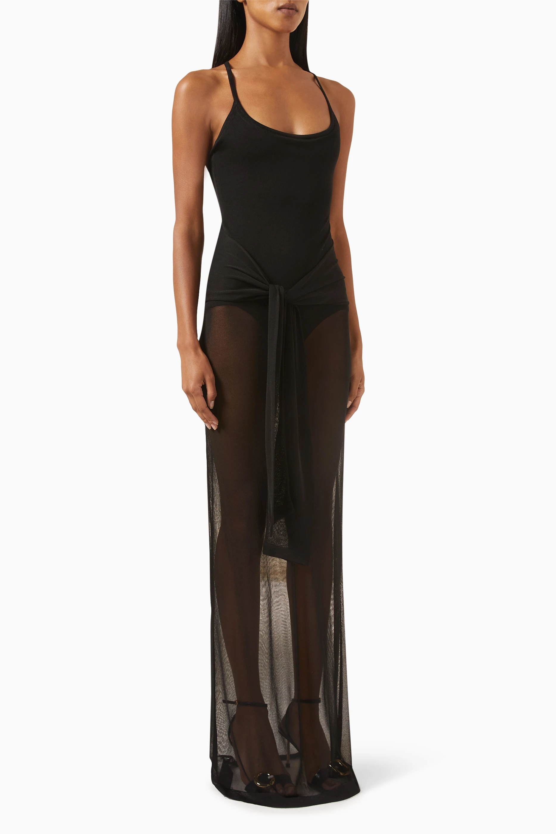Buy Jacquemus Black La Robe Maille Nodo Maxi Dress For Women