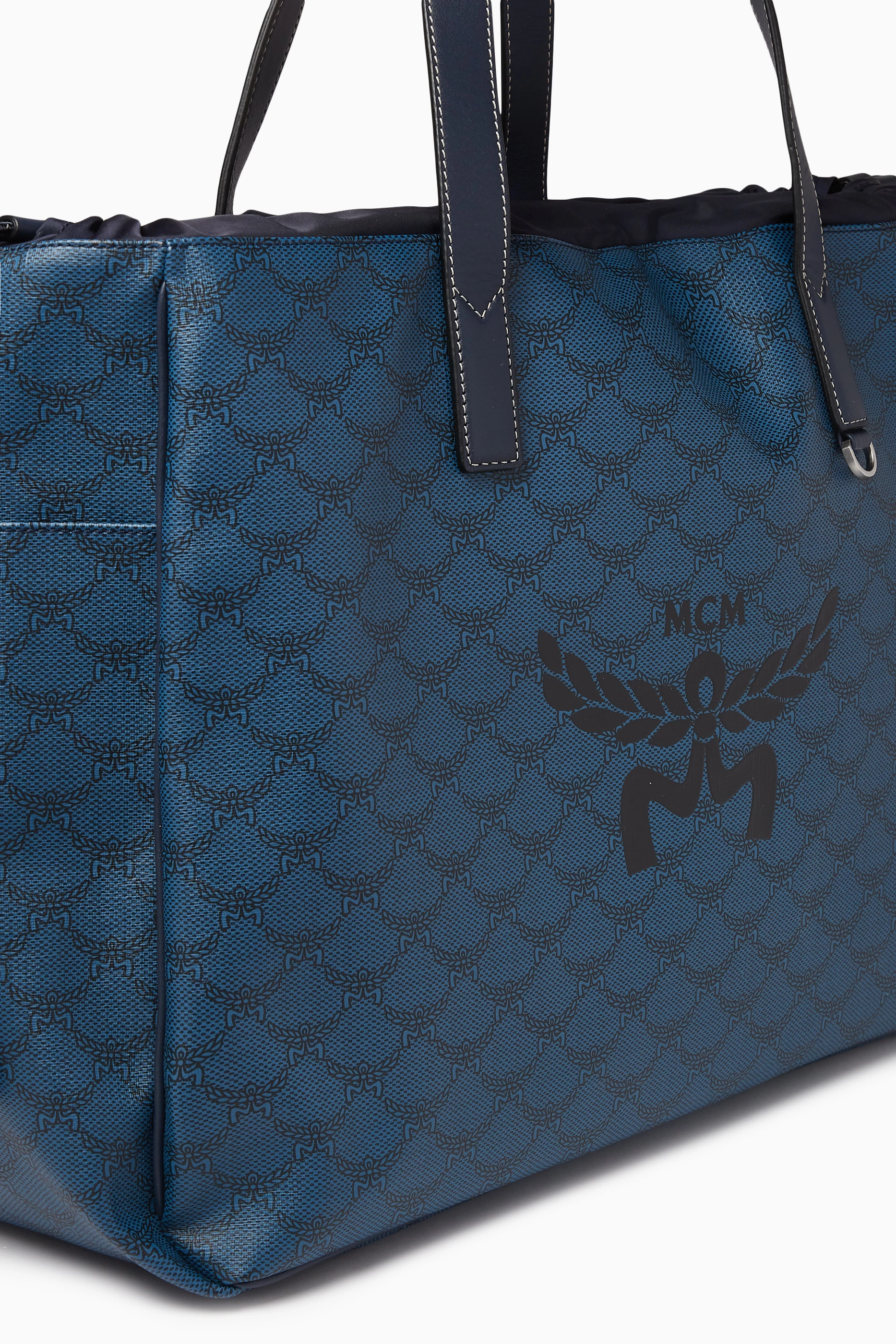 Navy blue mcm tote bag online