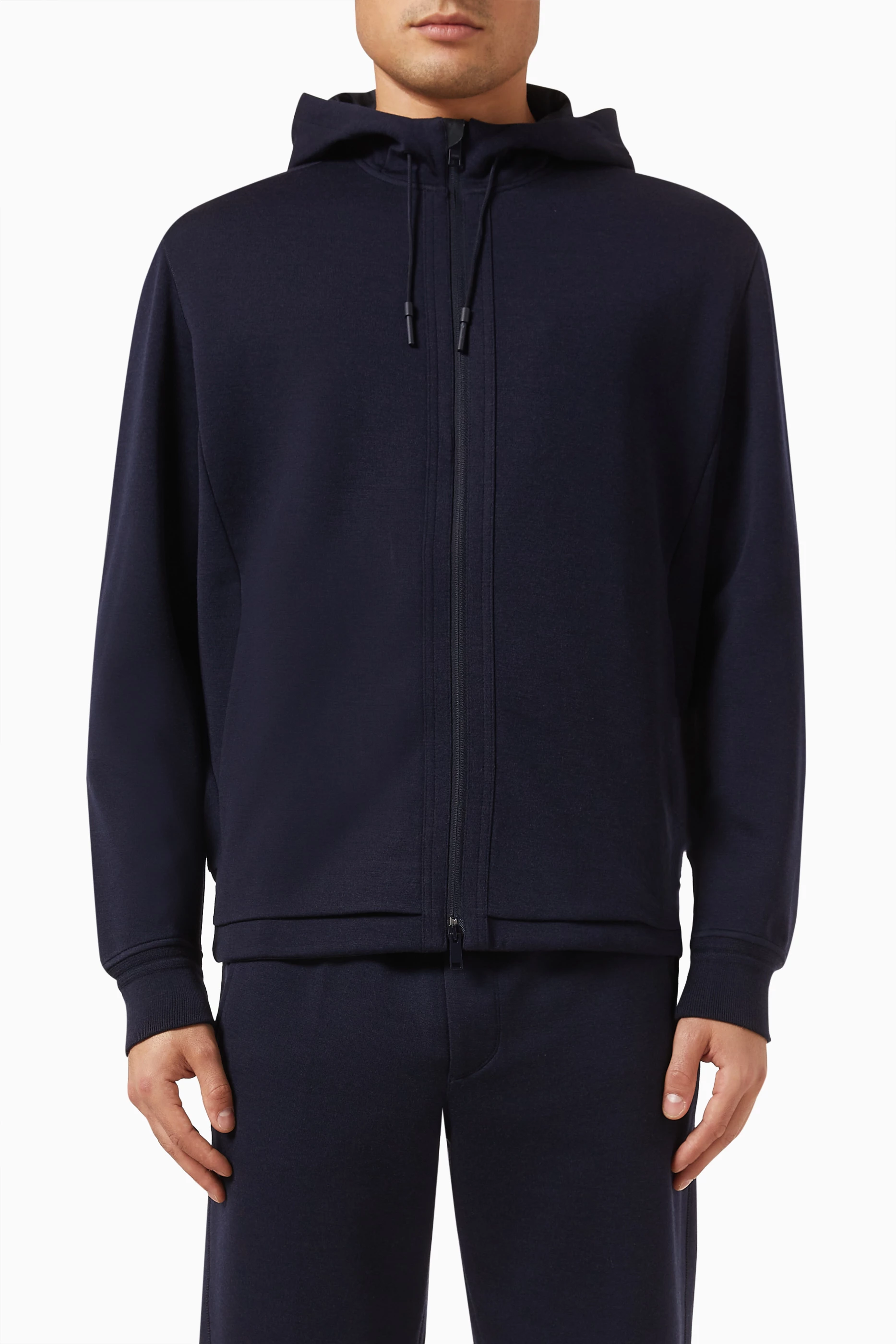 Buy Zegna Blue Zip Hoodie in High Performance™ Wool-blend