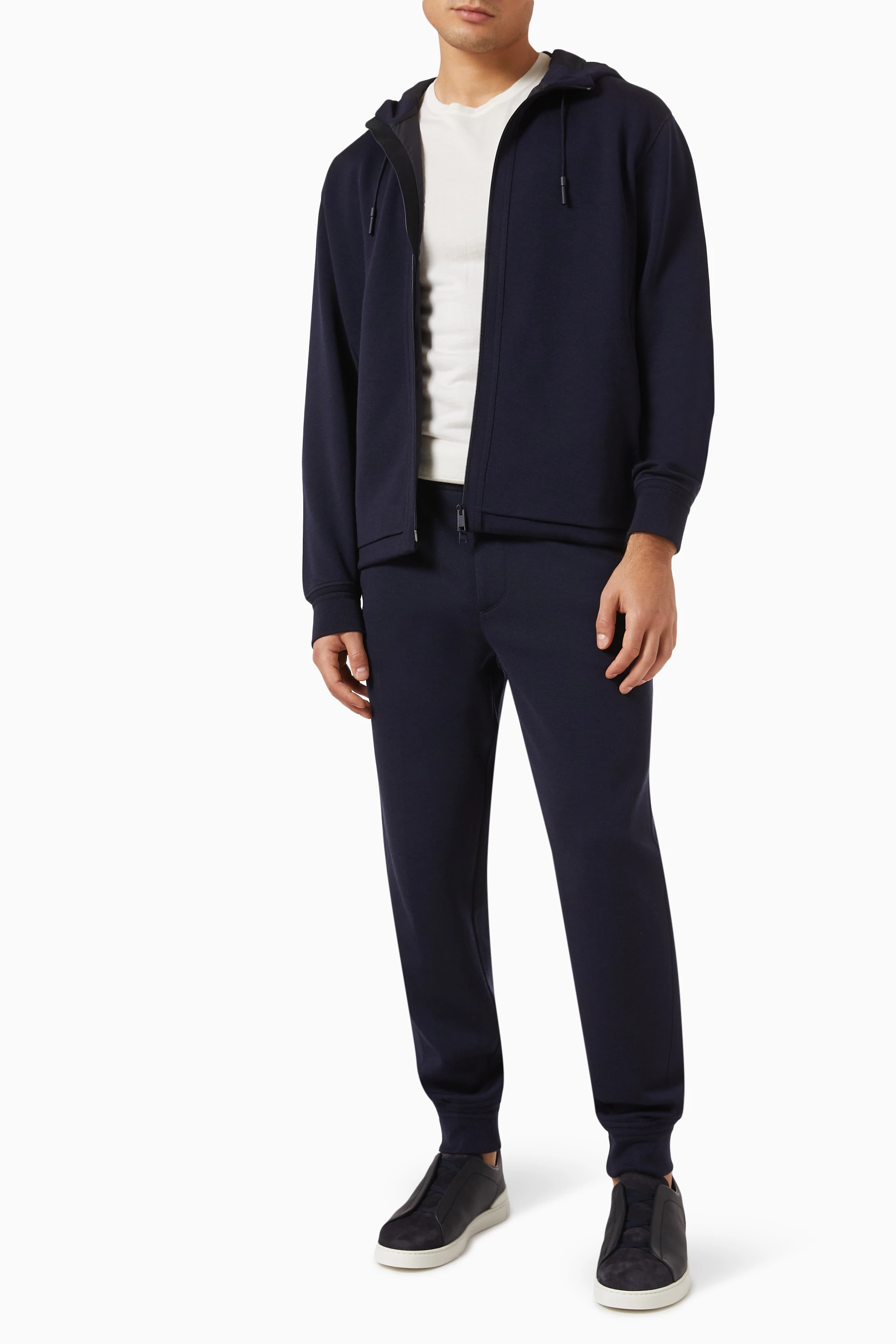 Buy Zegna Blue Zip Hoodie in High Performance™ Wool-blend