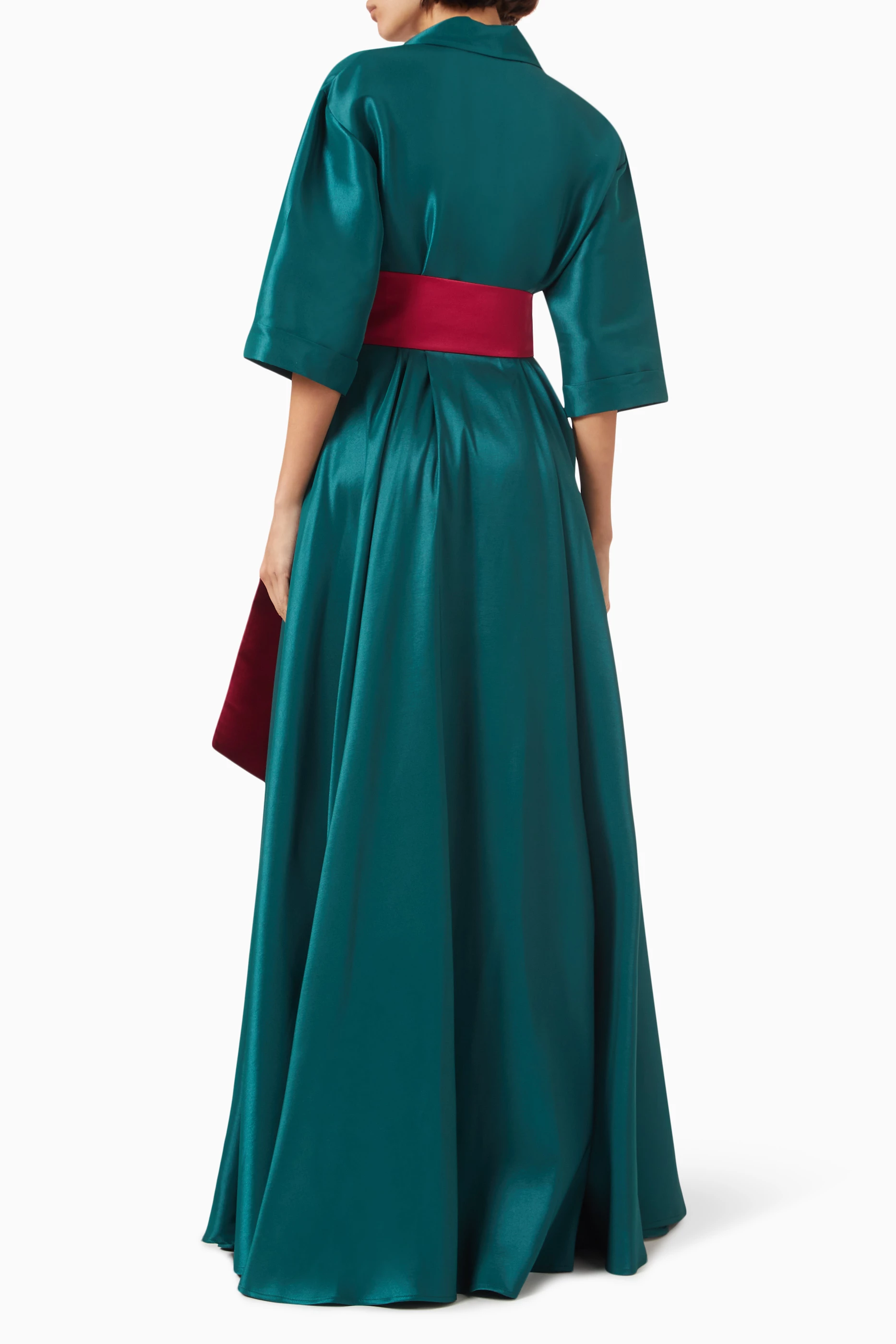 Buy Nihan Peker Green Mamiko Bow-detail Maxi Dress in Mikado Satin For  Women Online | Ounass Saudi