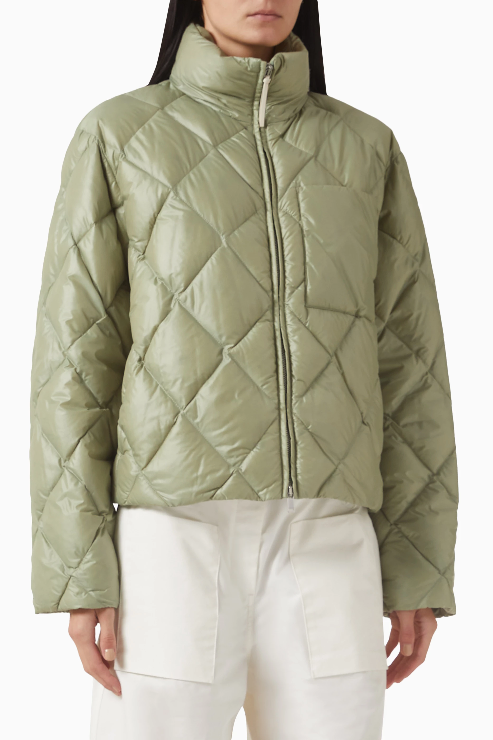 Buy Jil Sander Green Quilted Down Jacket in Recycled Nylon For 