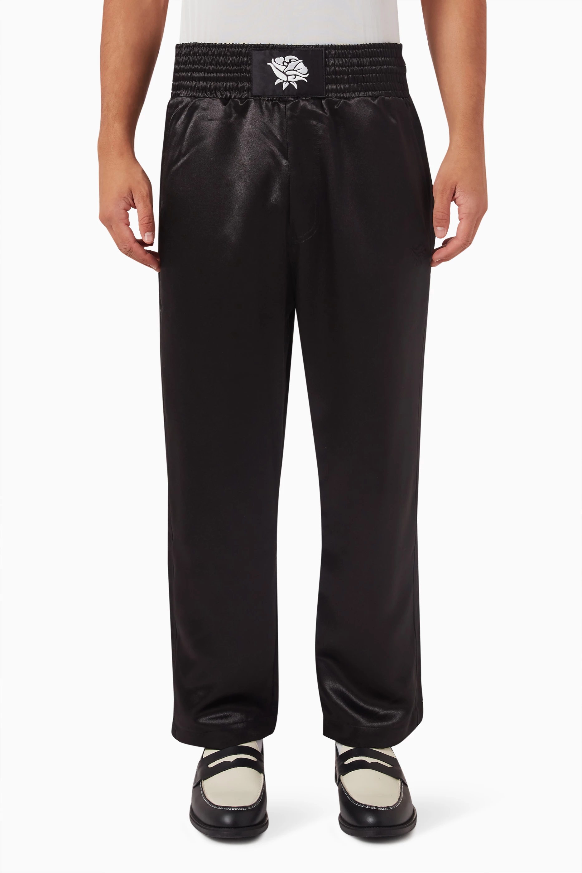 Buy Beautifully Said Black Fighter Pants in Satin For Men Online Ounass Saudi