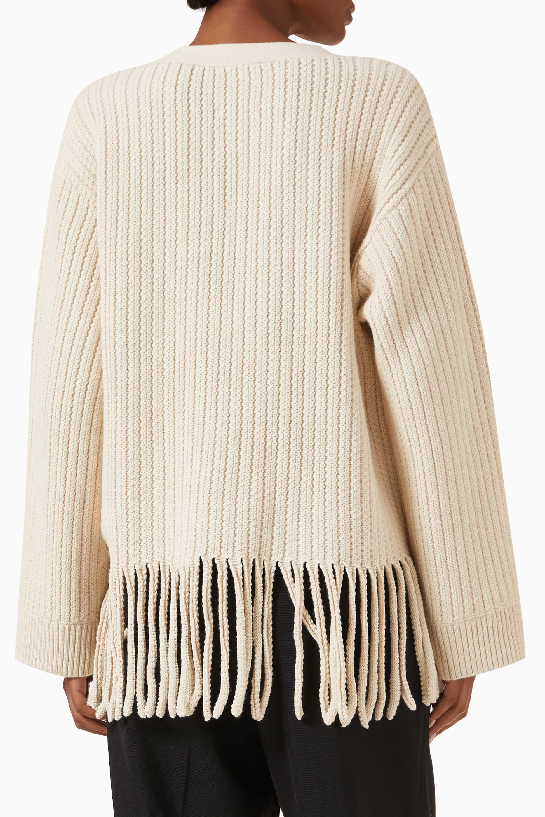 【WHITE 】fringe knit long cardigan Buy SANDRO White Fringe Knit Cardigan in Wool Blend For