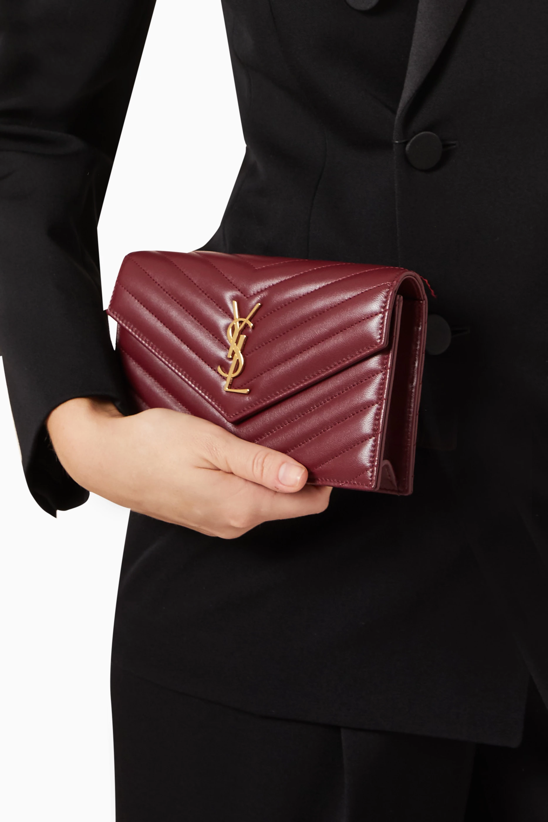 Buy SAINT LAURENT Red Cassandre Matelasse Envelope Chain Wallet in Lambskin Leather For Women Online Ounass Saudi