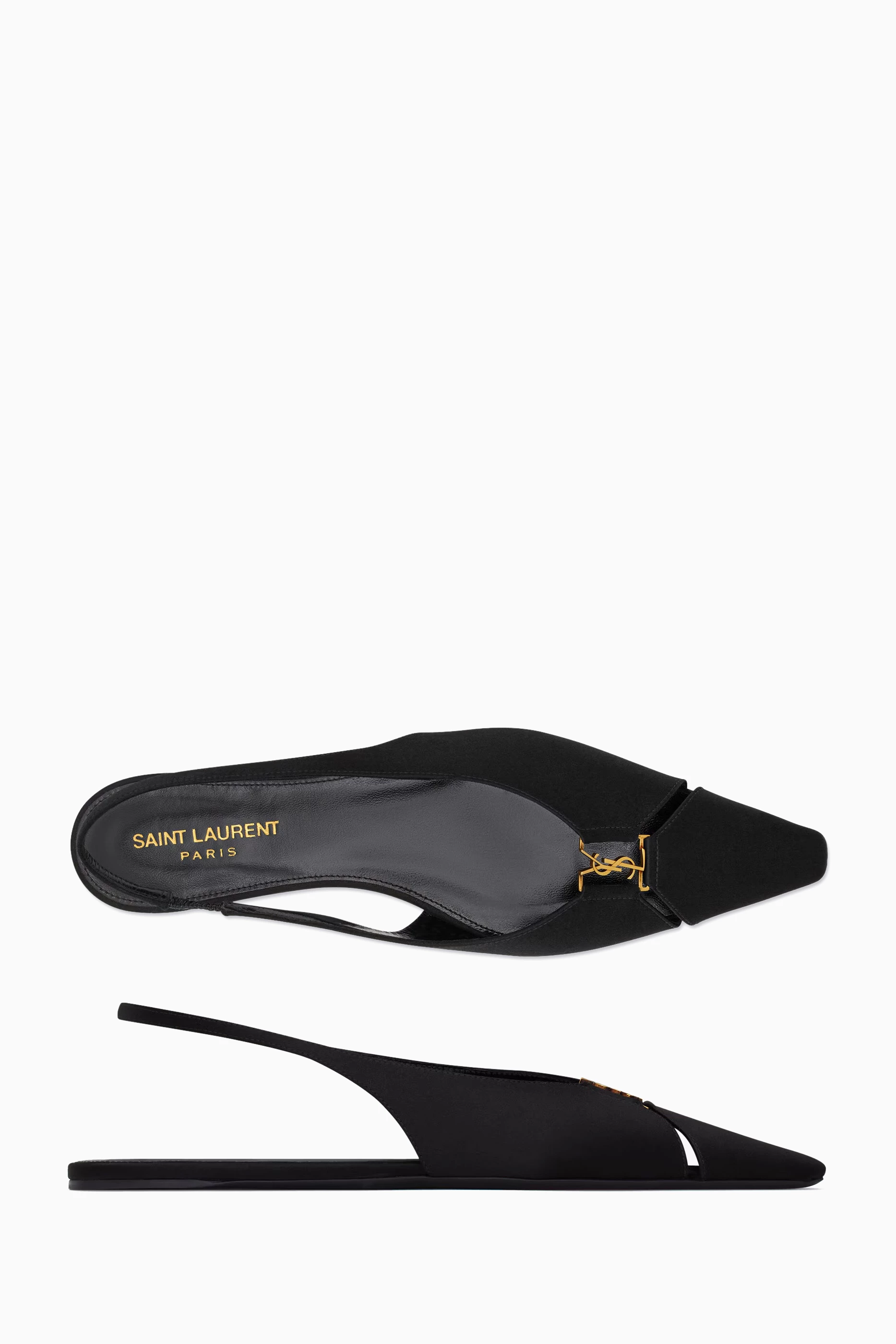 Buy SAINT LAURENT Black Babylone Slingback Pumps in Satin