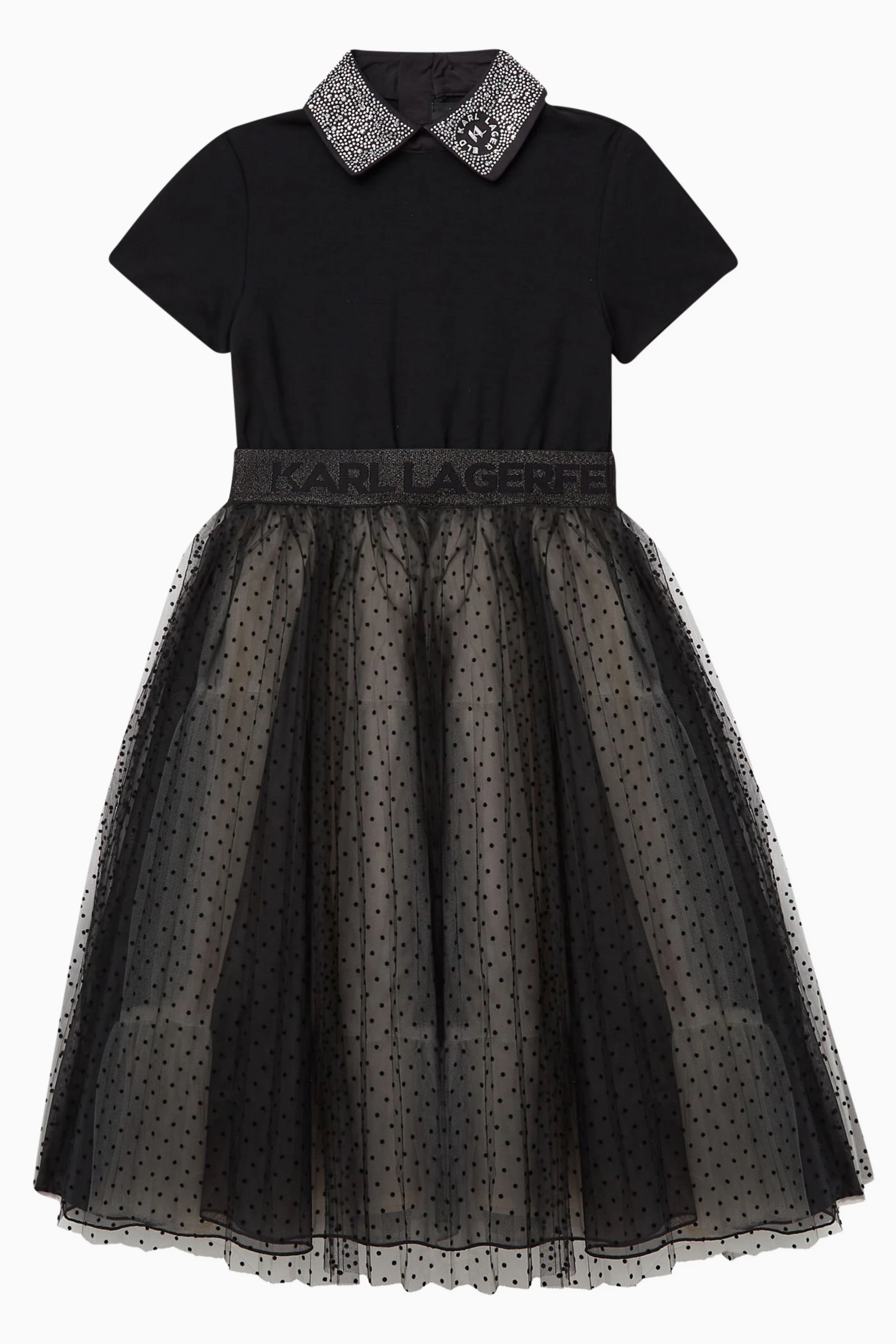 Buy Karl Lagerfeld Kids Black Crystal Embellished Dress For Girls