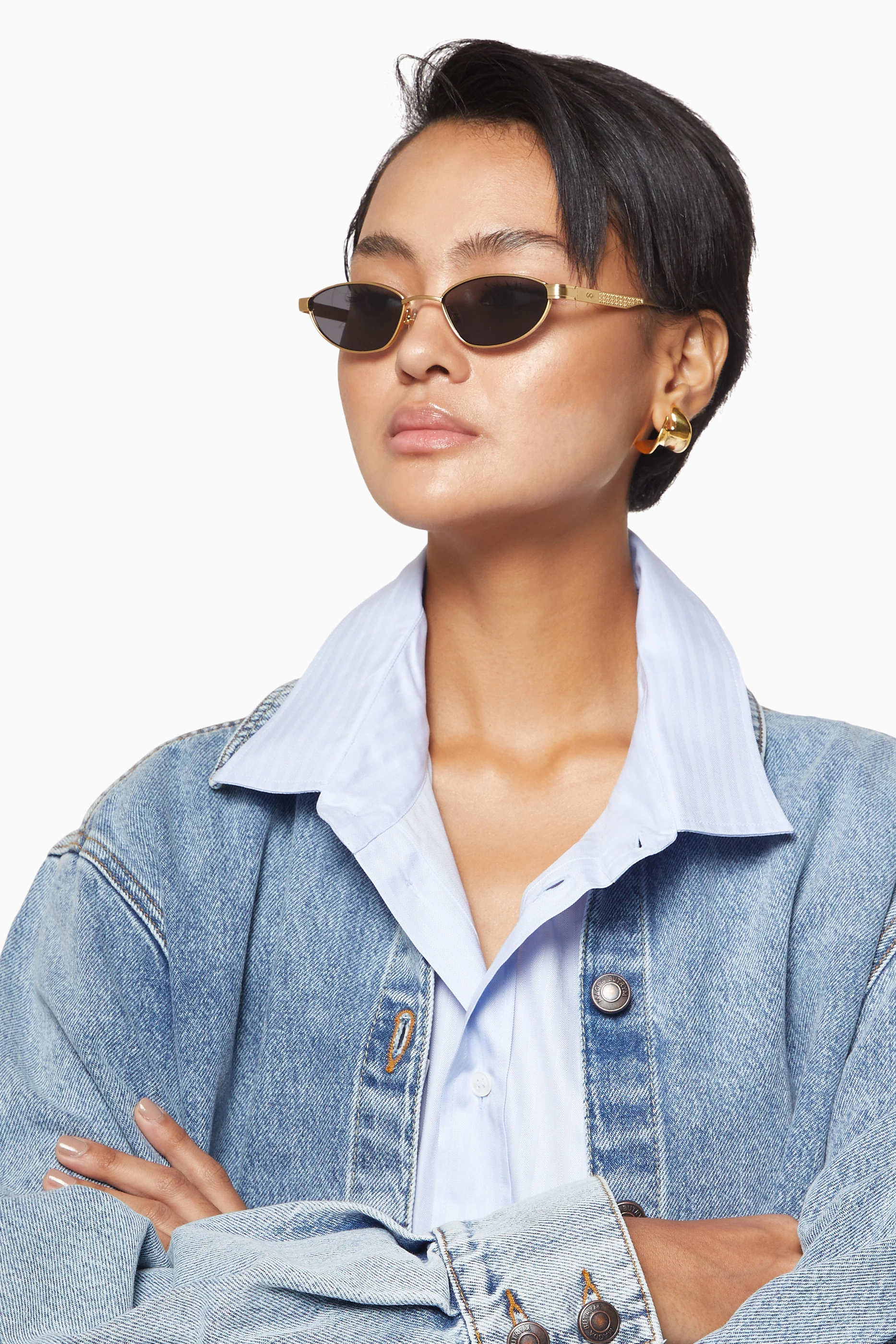 Buy Karen Wazen Gold Bella Cat-eye Sunglasses in Metal For  display picture 2