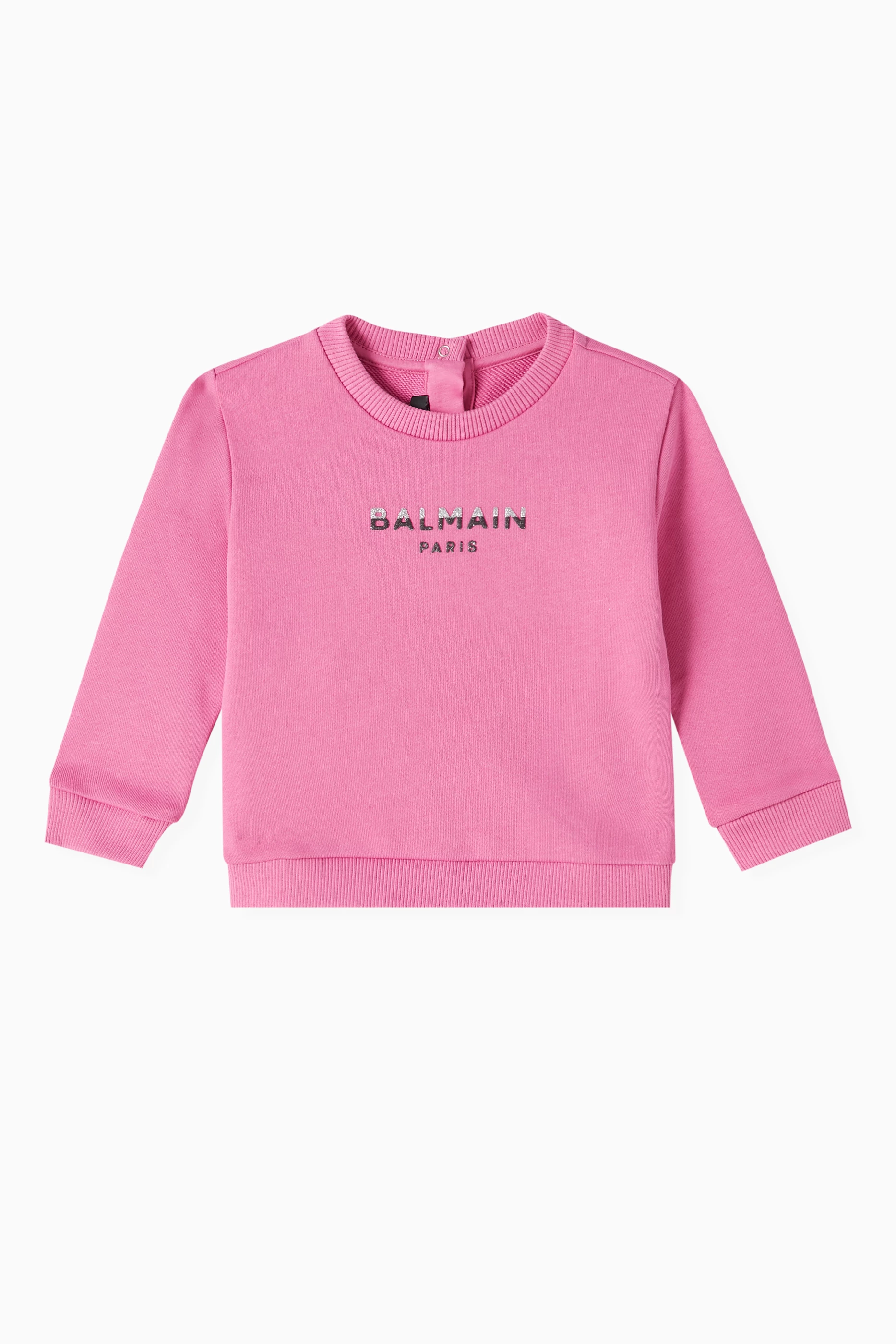 Buy Balmain Pink Logo print Sweatshirt in Cotton For Baby Girls Online Ounass Saudi