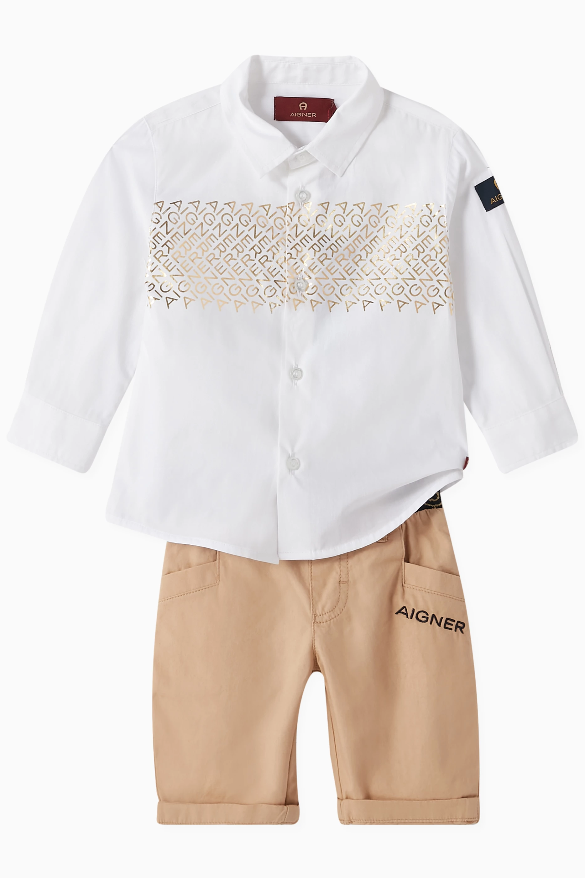 Buy AIGNER White Logo Button-down Shirt in Cotton For Baby Boys