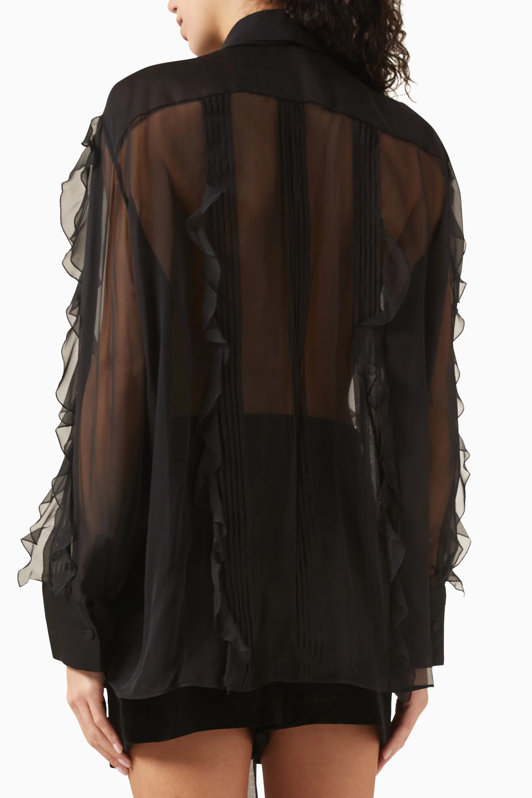 Buy Valentino Garavani Black Sheer Tie-neck Blouse in Silk Chiffon 