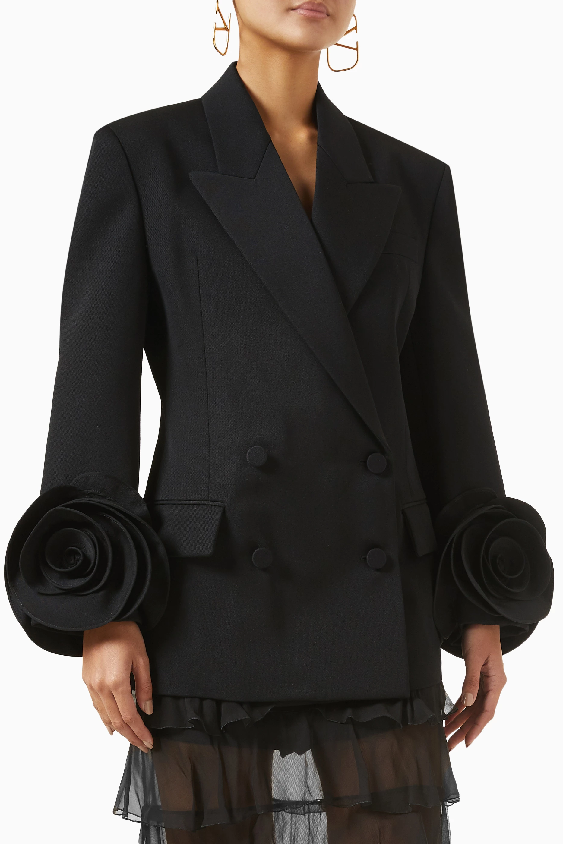 Buy Valentino Garavani Black Grisaille Rose Jacket in Wool