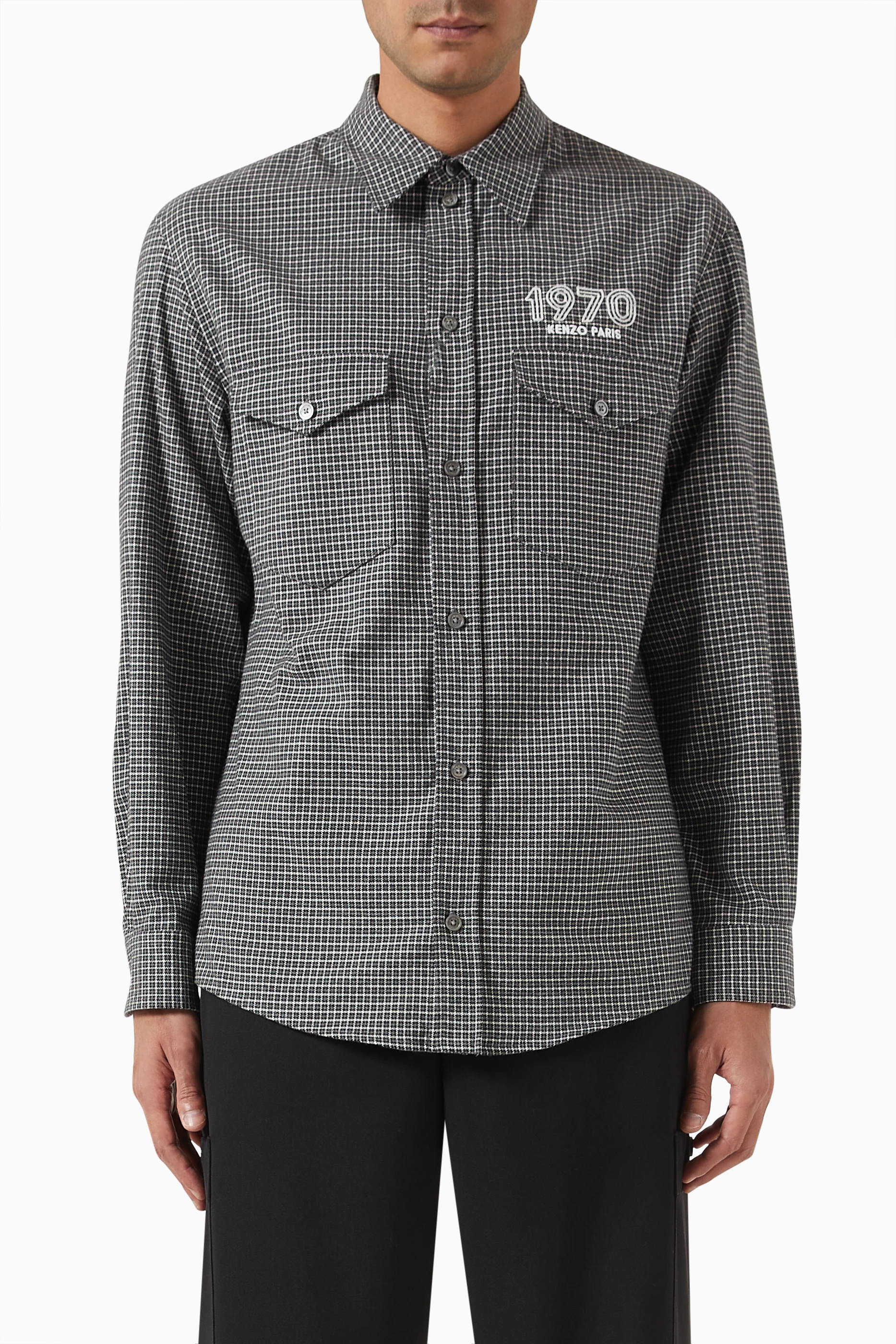 Buy KENZO Grey Kenzo Archive 1970 Embroidered Military Shirt in Cotton For Men Online Ounass Saudi
