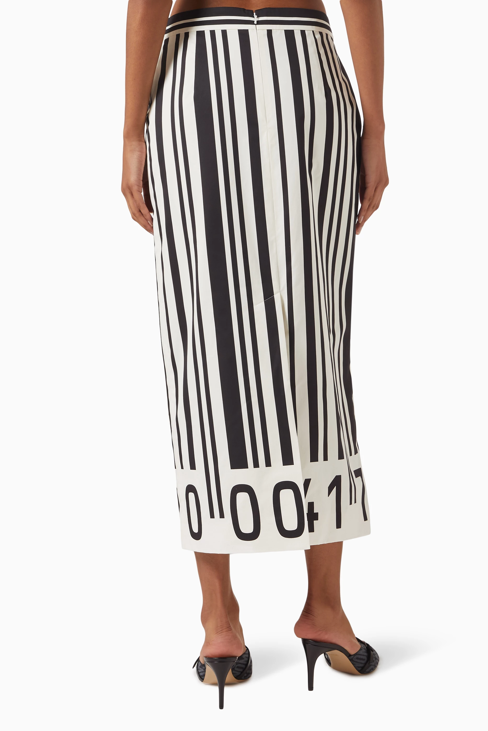 【送料&関税込】Moschino Cotton Midi Skirt Buy Moschino White Barcode Logo Midi Skirt in Poplin For
