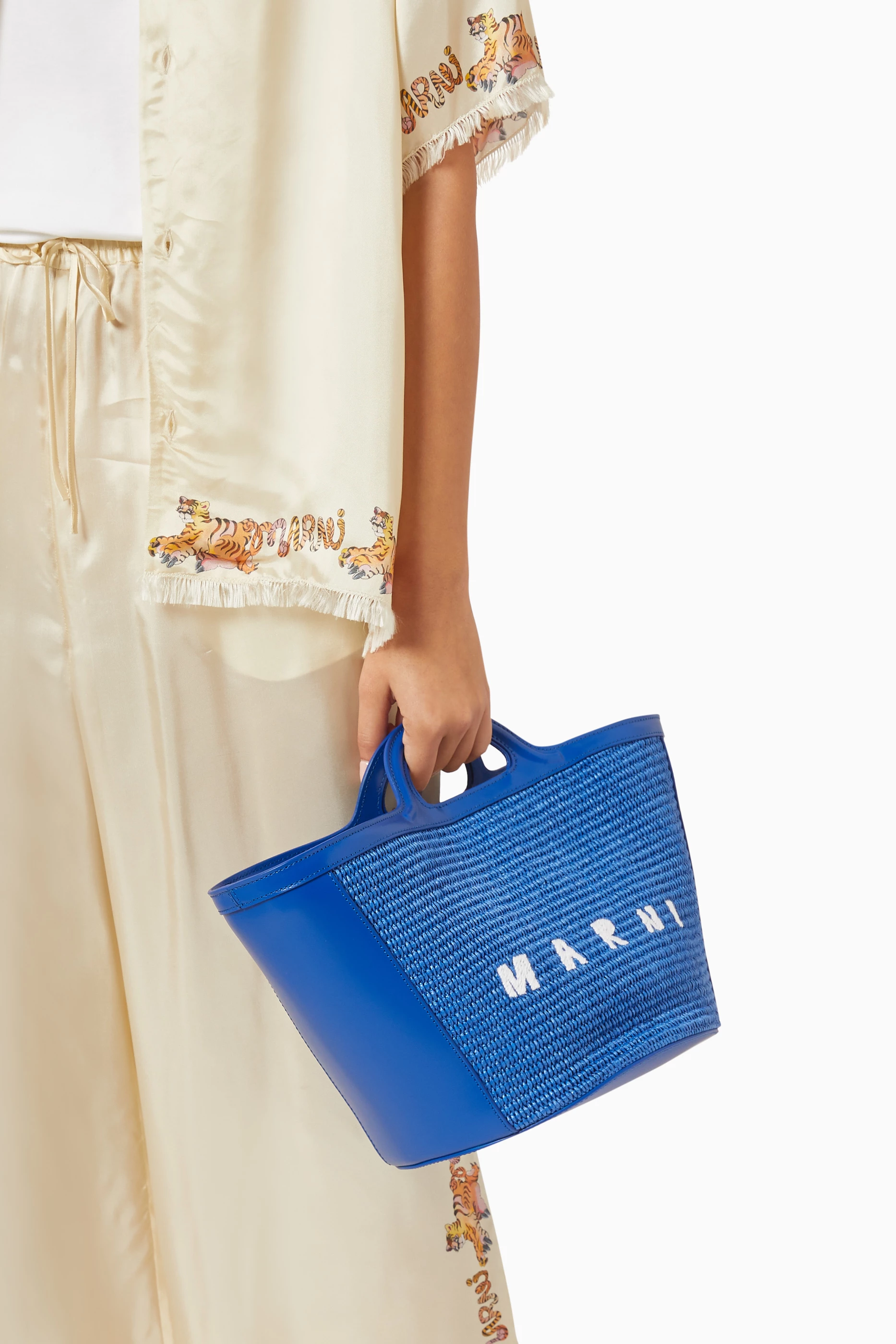 トートバッグ Tropicalia Small Shopping Bag - Marni - Raphia - Multi Tropicalia Small Bag in brown leather and raffia-effect