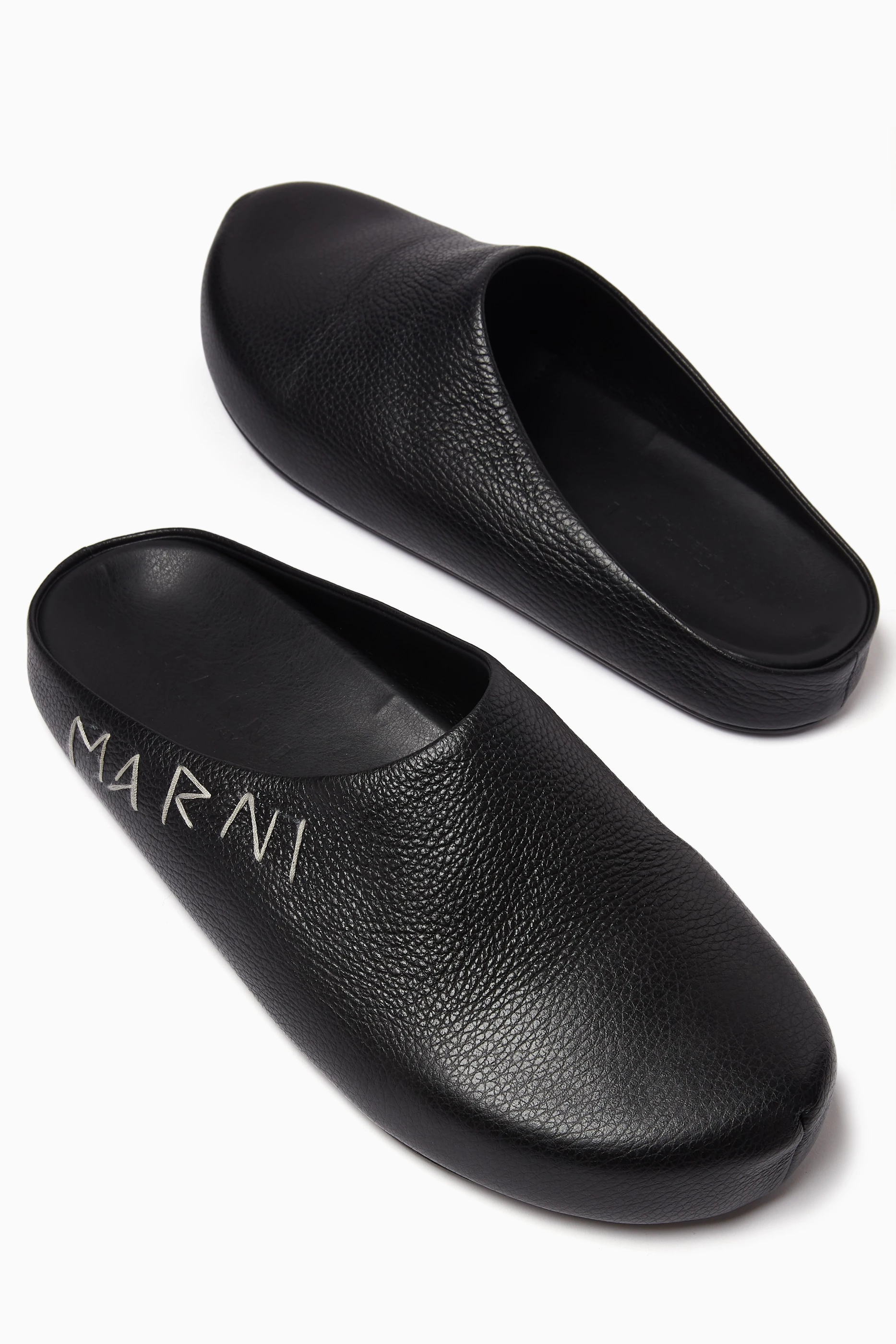 【関税＆送料込み】Marni Black Leather Sabots Leather Fussbett Sabot - Black – Feature