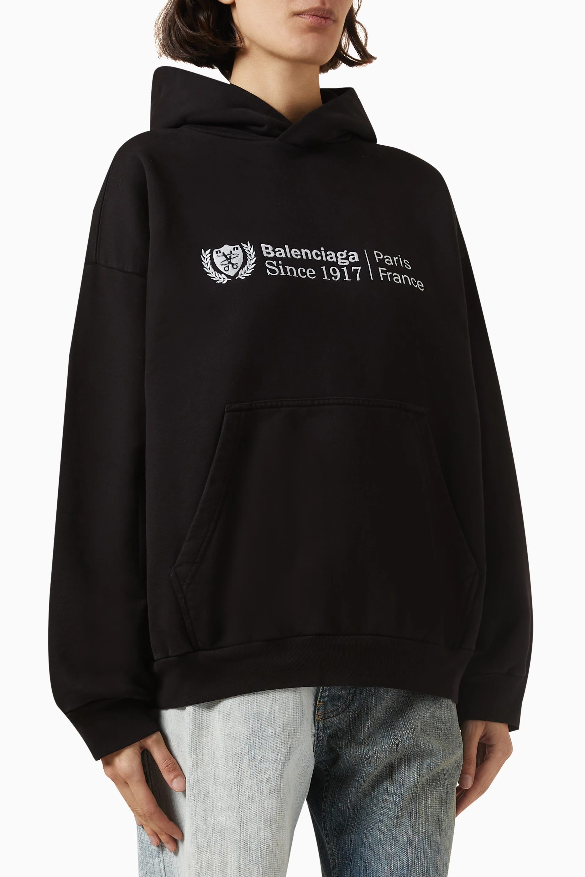 Buy Balenciaga Black Unisex Institutional Medium-Fit Hoodie in Archetype-fleece  For UNISEX Online | Ounass Saudi