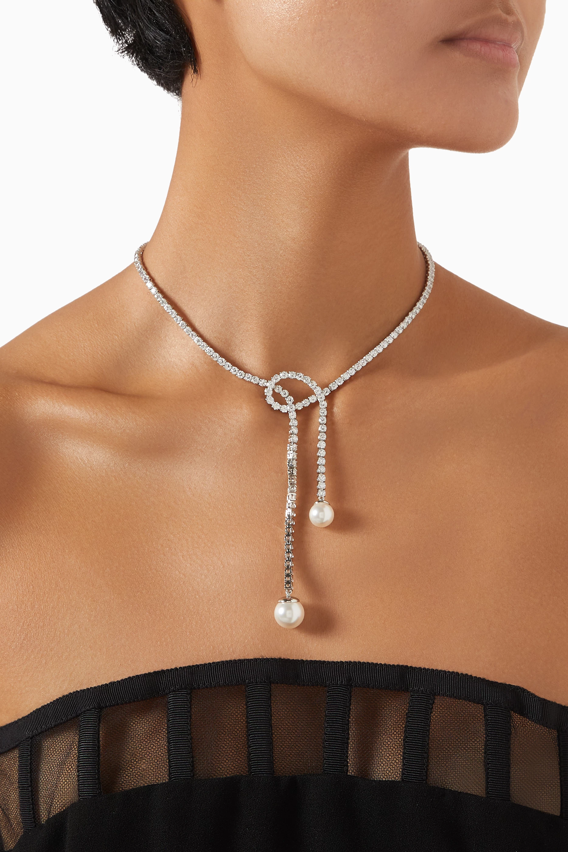 Buy Swarovski Silver Matrix Y Necklace in Rhodium-plated