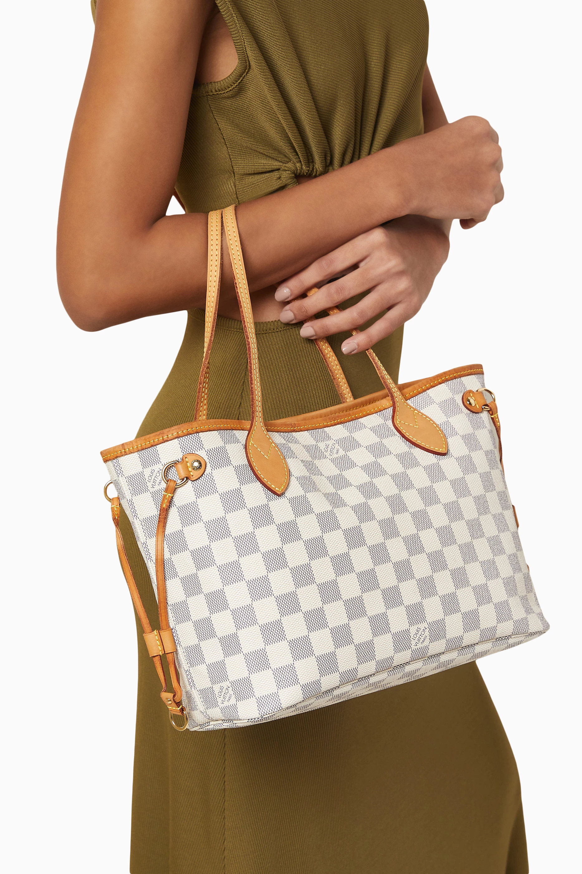 Buy Louis Vuitton Pre-Loved White Neverfull PM Tote Bag in Damier
