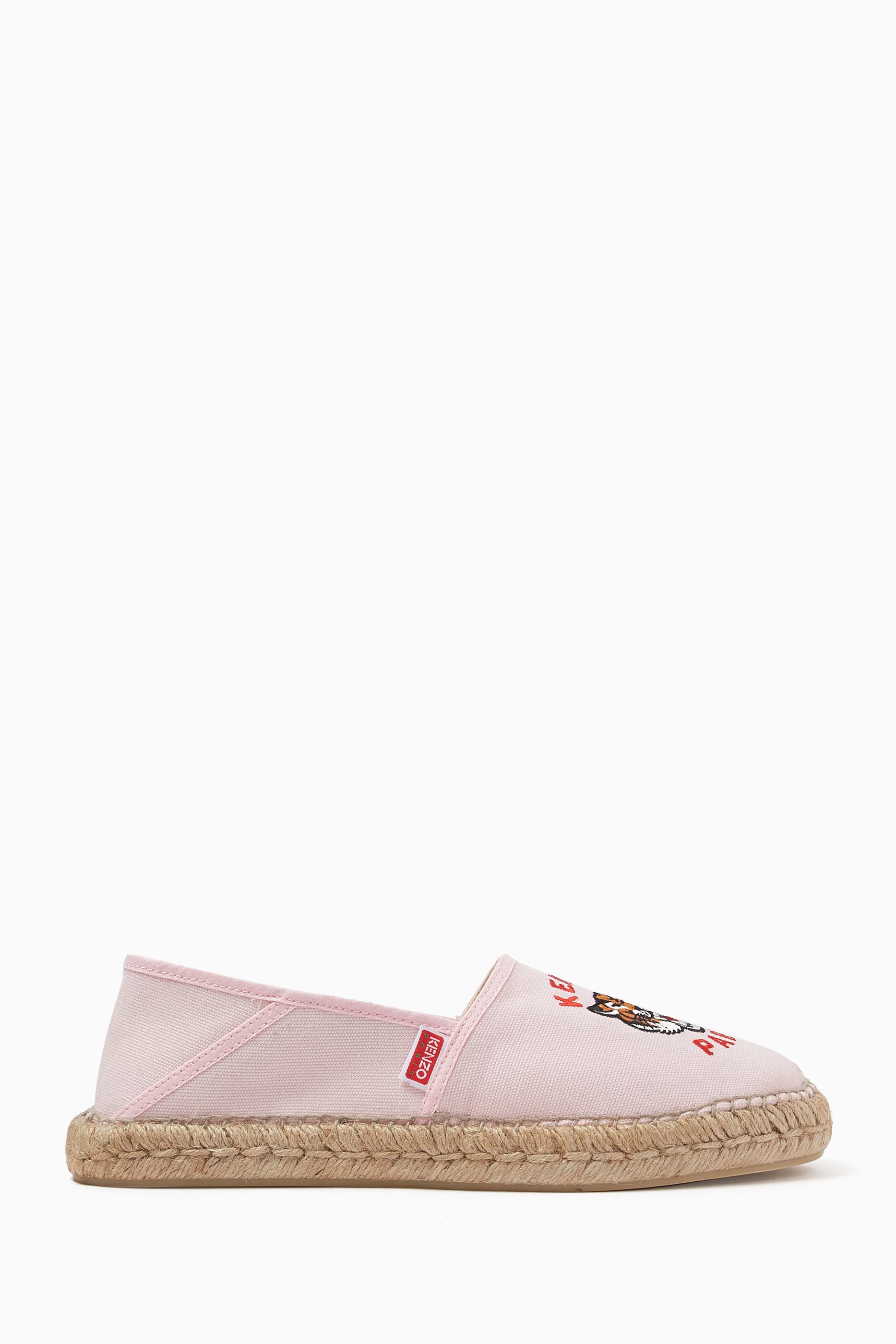 Buy KENZO Pink Lucky Tiger Embroidered Espadrilles in Canvas