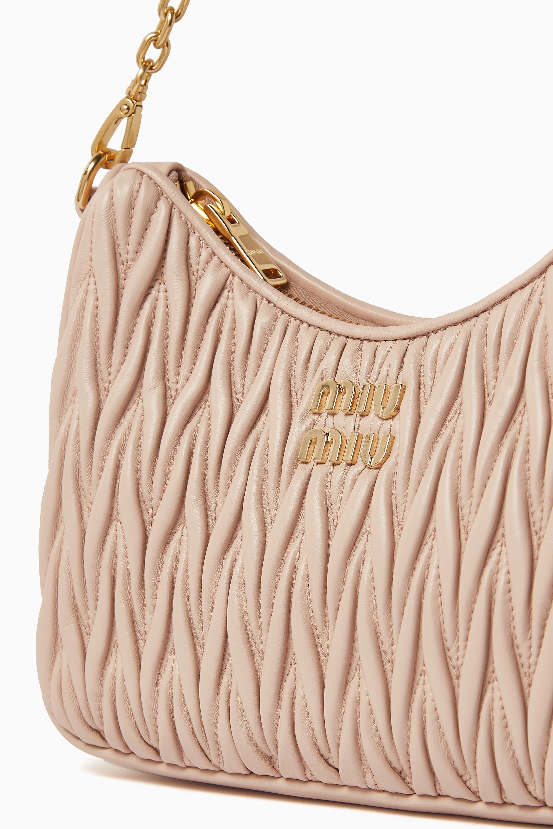 Buy Miu Miu Pink Small Matelasse Crossbody Bag in Leather