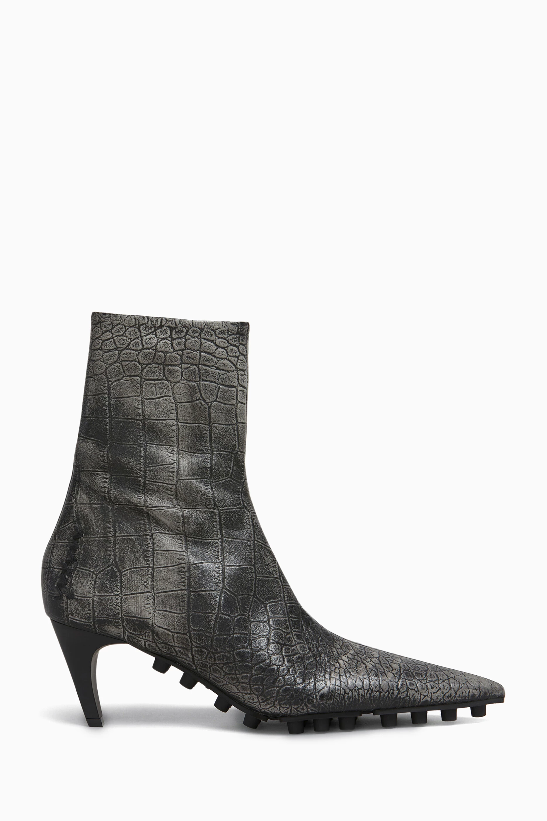 Buy Marni Black Spike Ankle Boots in Croc-embossed Leather For
